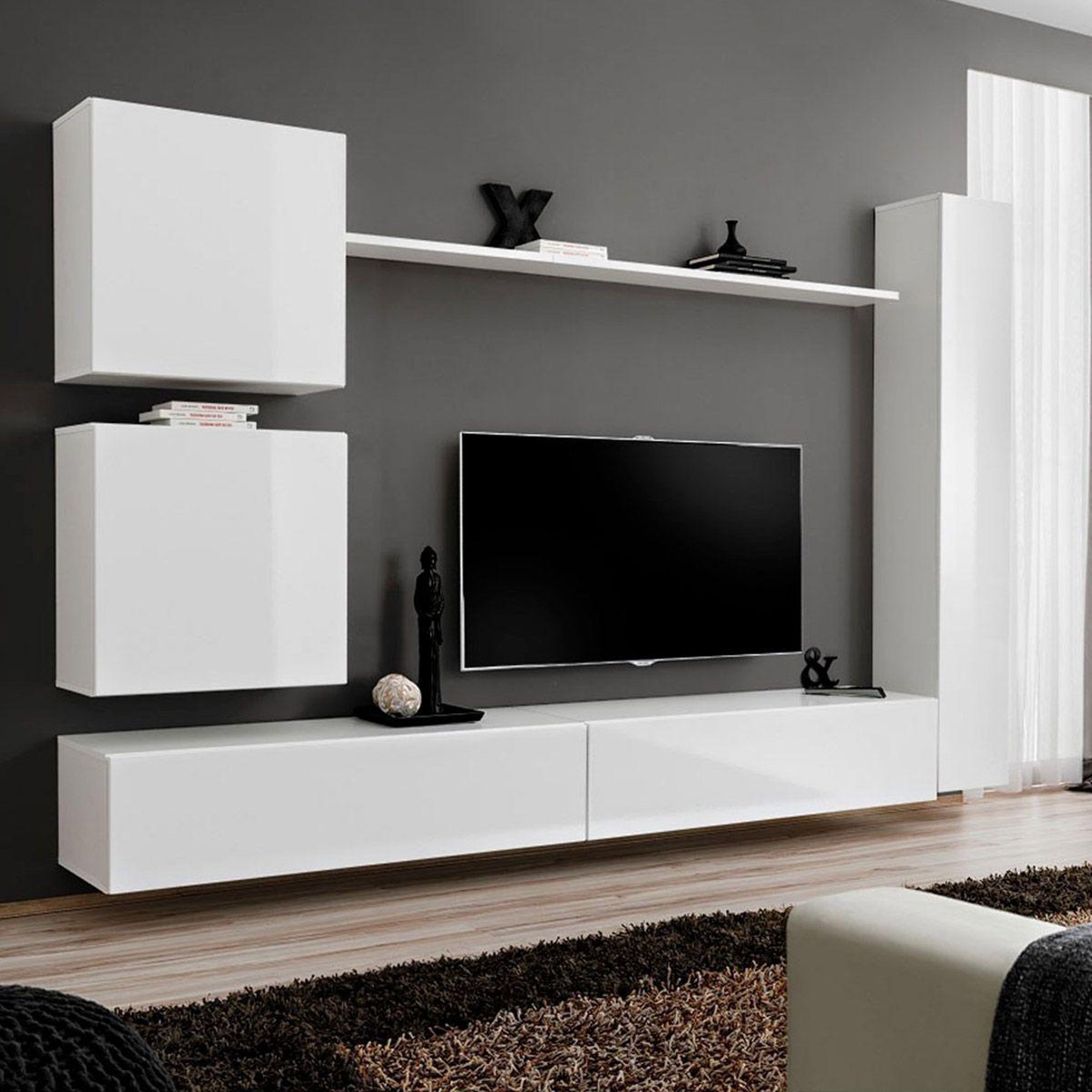 Paris Prix Meuble tv mural design  switch viii  280cm blanc