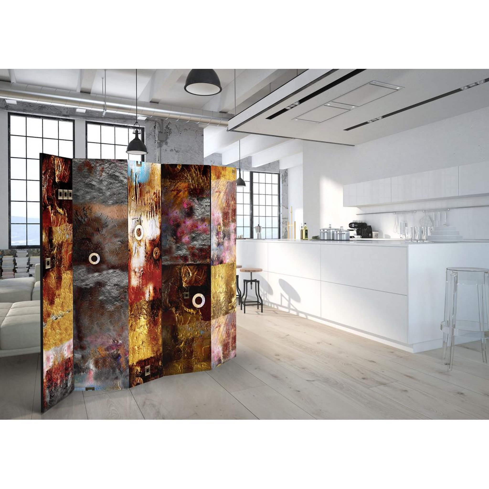 Voir la diapositive 2 : Paris Prix Paravent 5 volets  painted abstraction  172x225cm