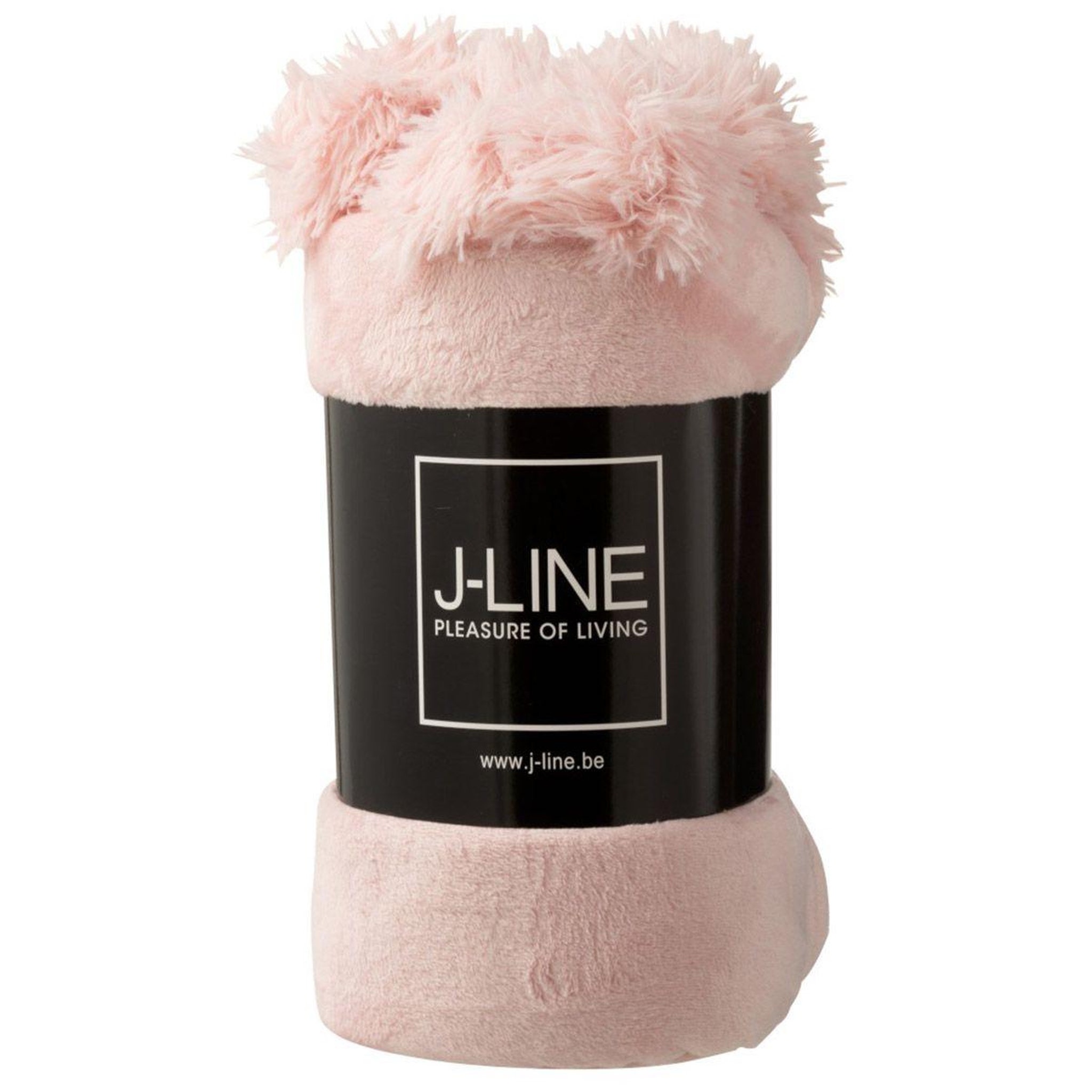 Voir la diapositive 3 : J-LINE Plaid déco à pompons  polyes  130x170cm rose poudré