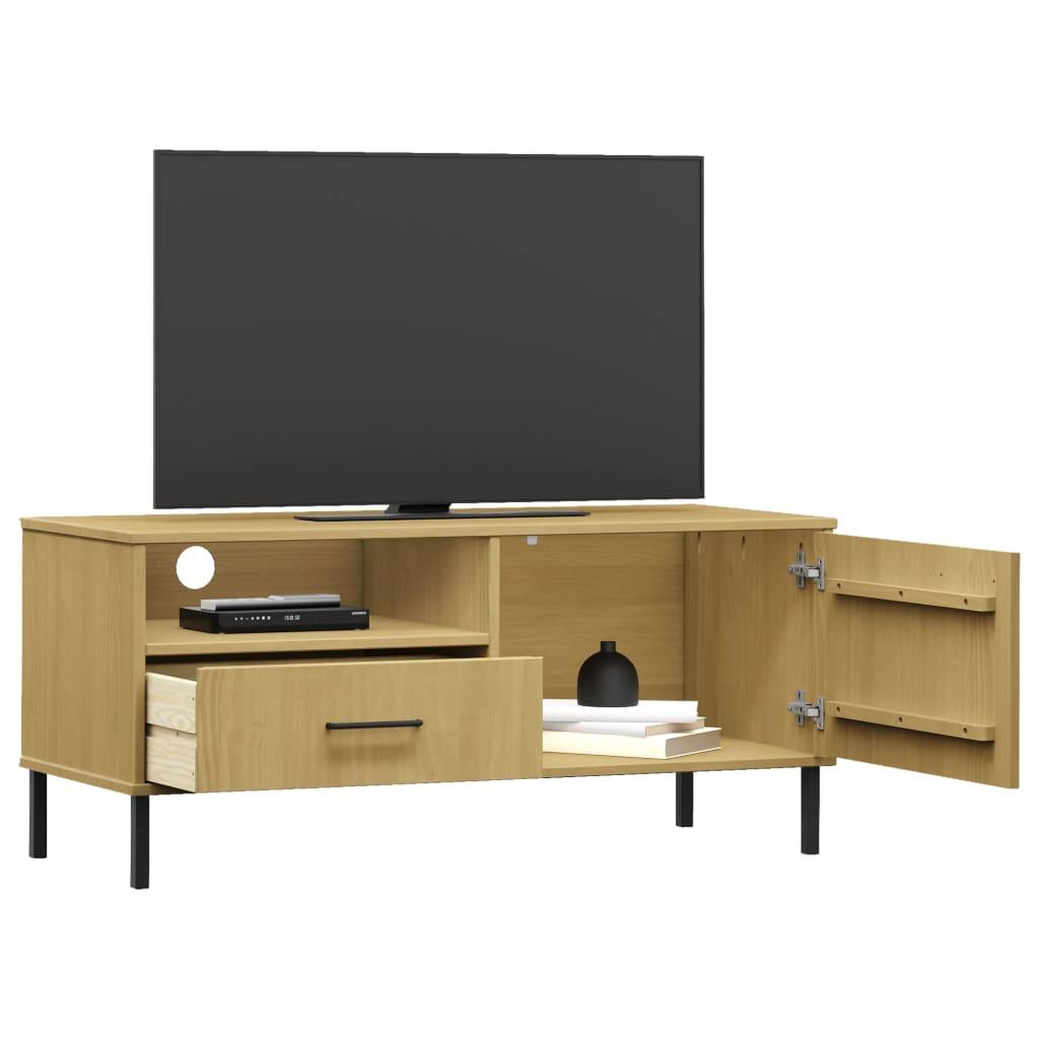 Voir la diapositive 3 : VIDAXL Meuble TV avec pieds en metal Marron Bois de pin massif OSLO