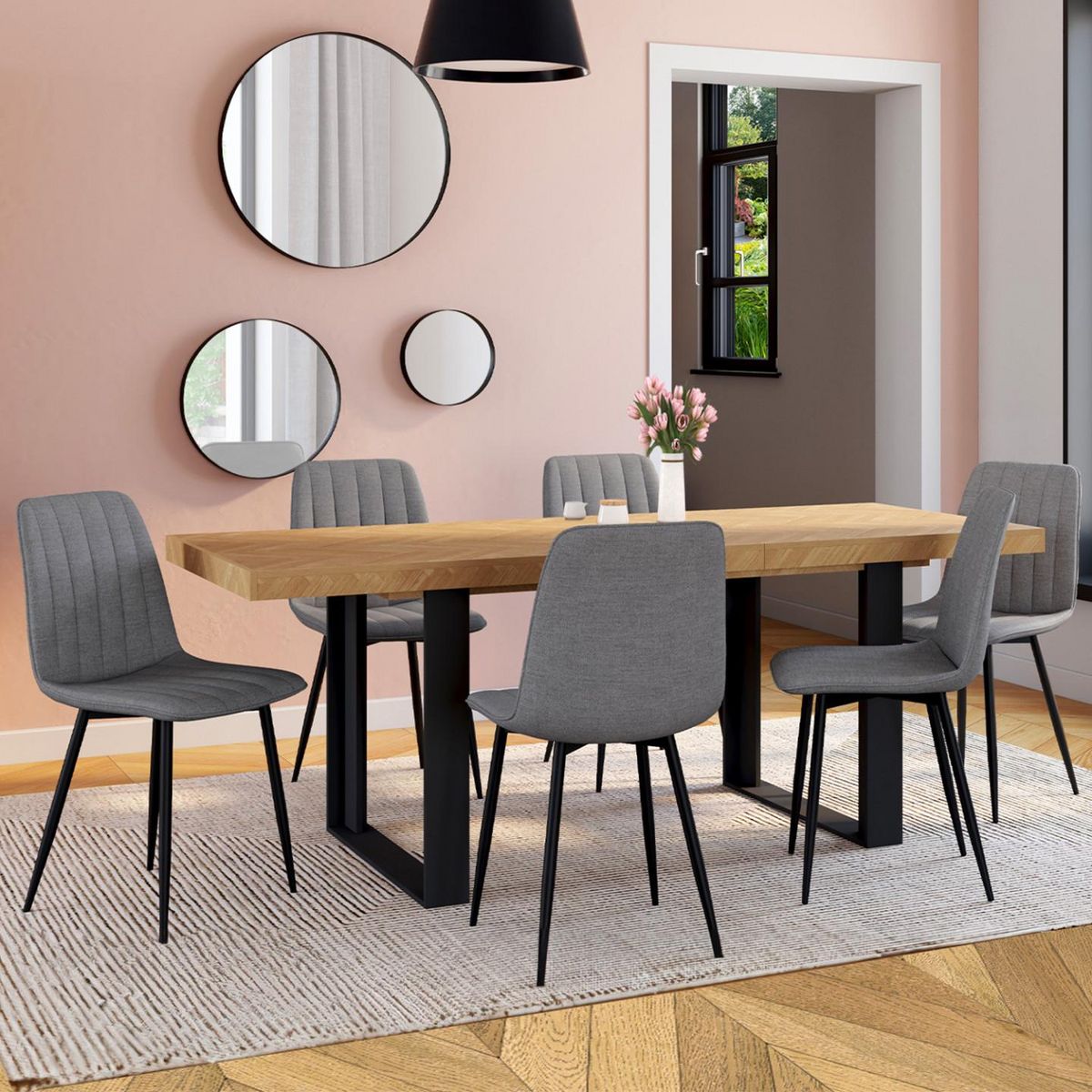 ID MARKET Lot de 6 chaises MIRA en tissu gris clair pour salle à manger