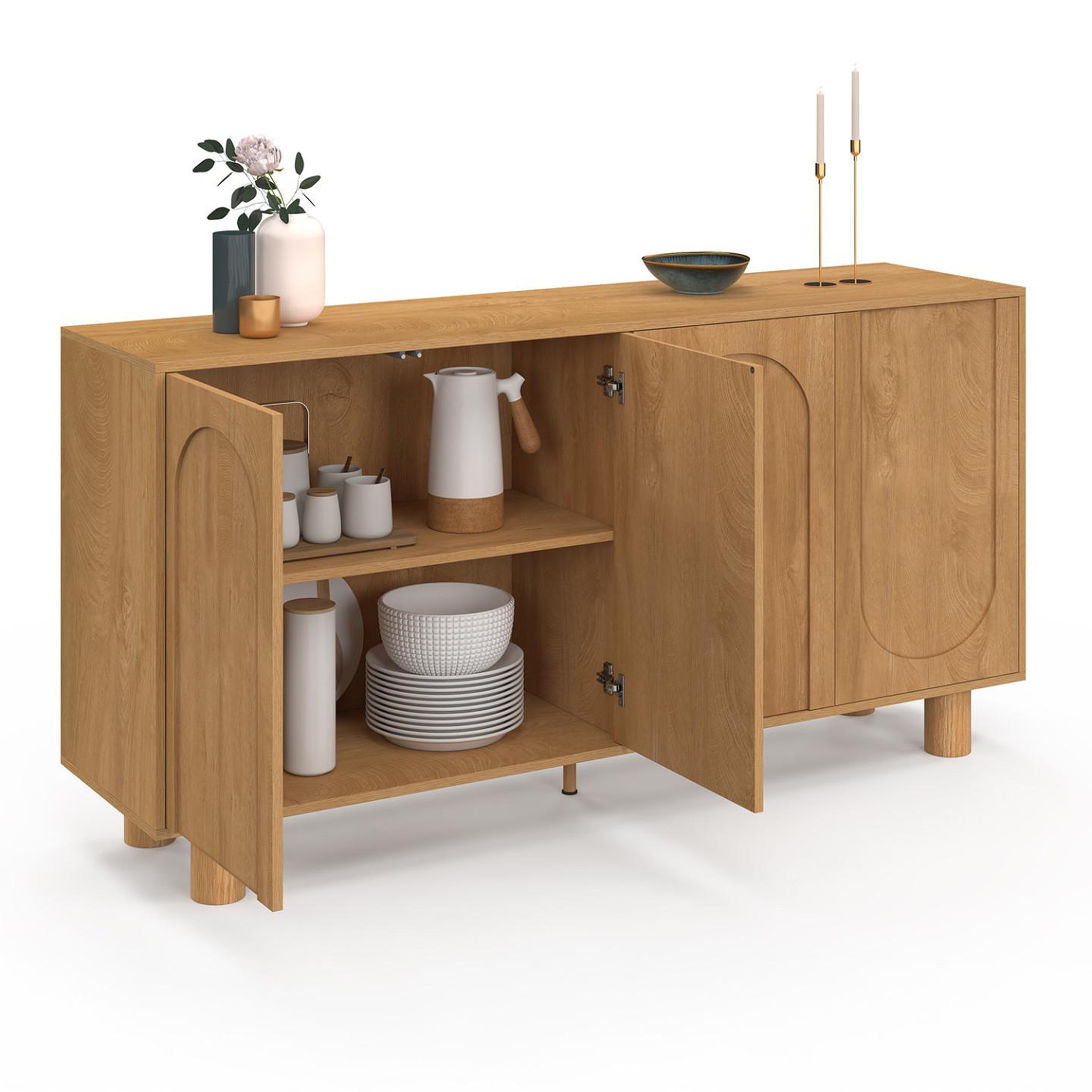 Voir la diapositive 4 : ID MARKET Buffet 160 cm archie 4 portes design arche effet bois
