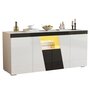 Voir la diapositive 1 : MERAX Buffet 4 porte(s) 0 tiroir(s) - 140 cm blanc+noir led panneau de particules