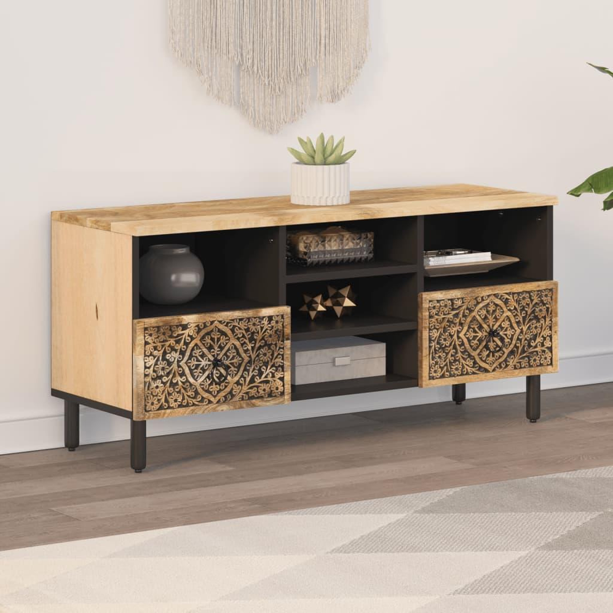 Voir la diapositive 3 : VIDAXL Meuble TV 100x33x46 cm bois massif de manguier