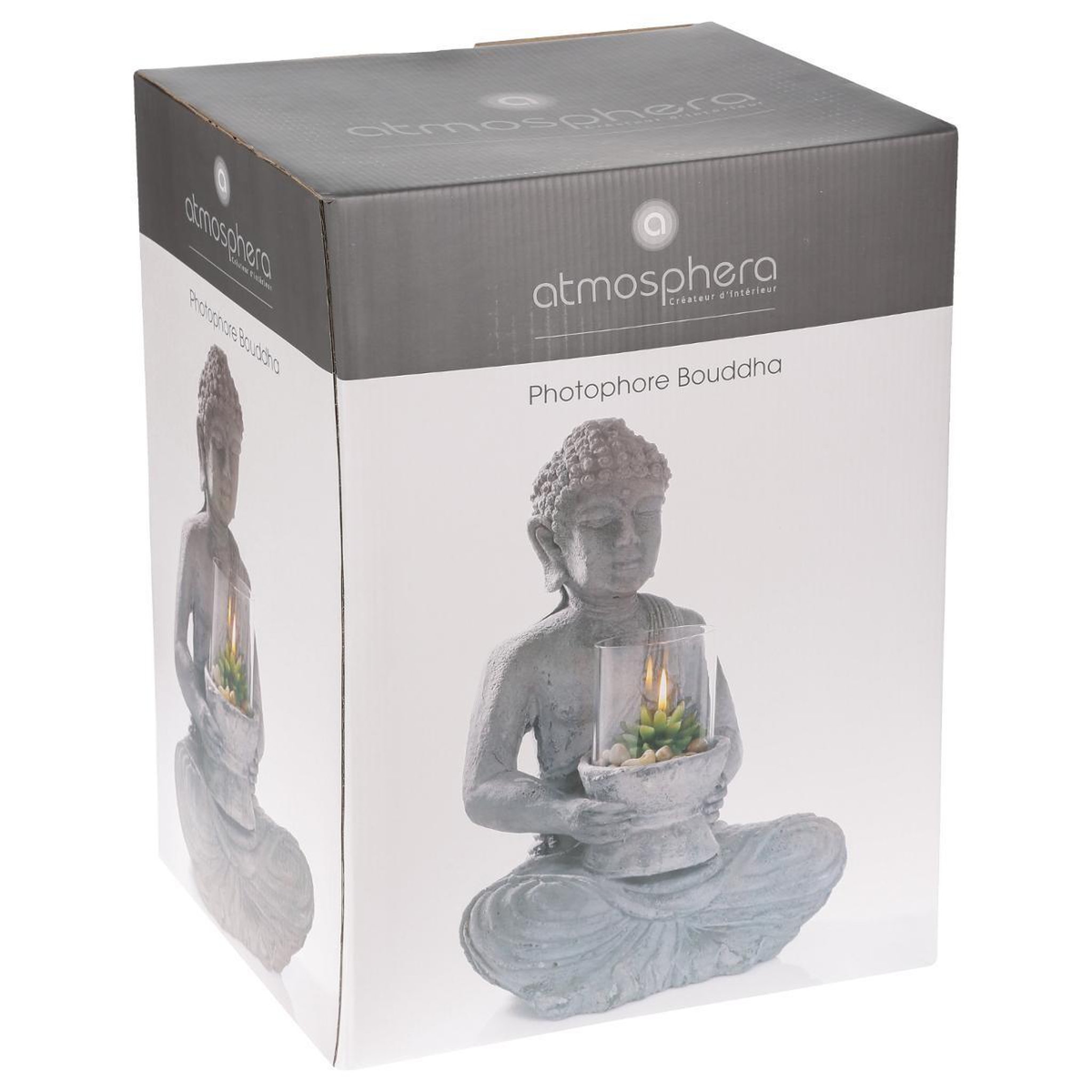Voir la diapositive 4 : ATMOSPHERA Photophore en ciment  bouddha assis  40cm gris