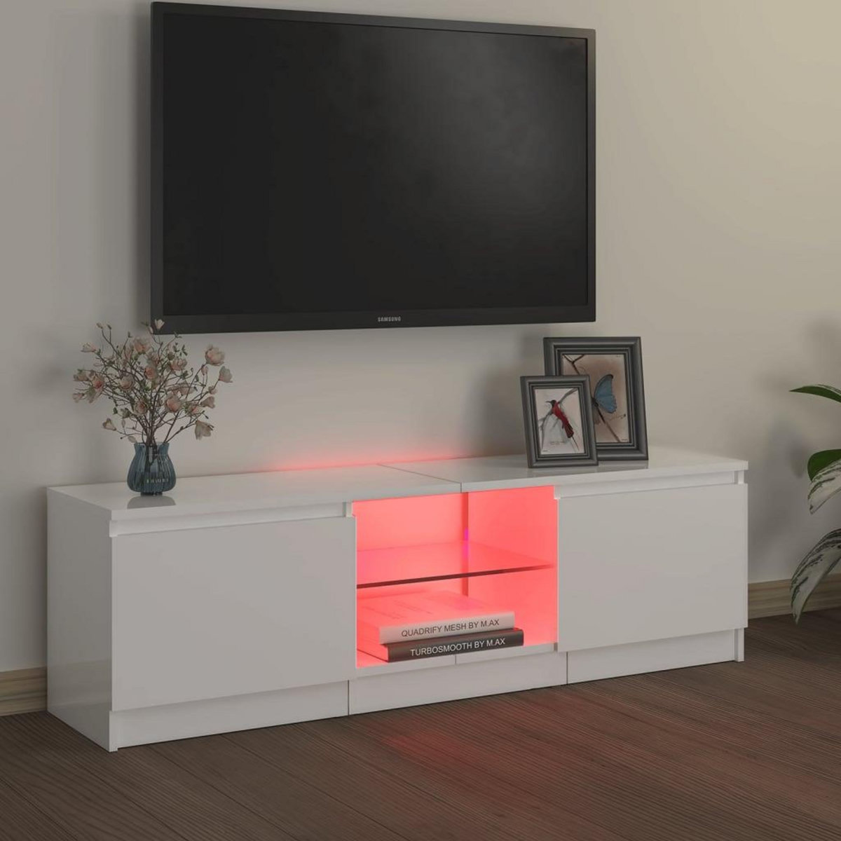 VIDAXL Meuble TV avec lumieres LED blanc brillant 120x30x35,5 cm