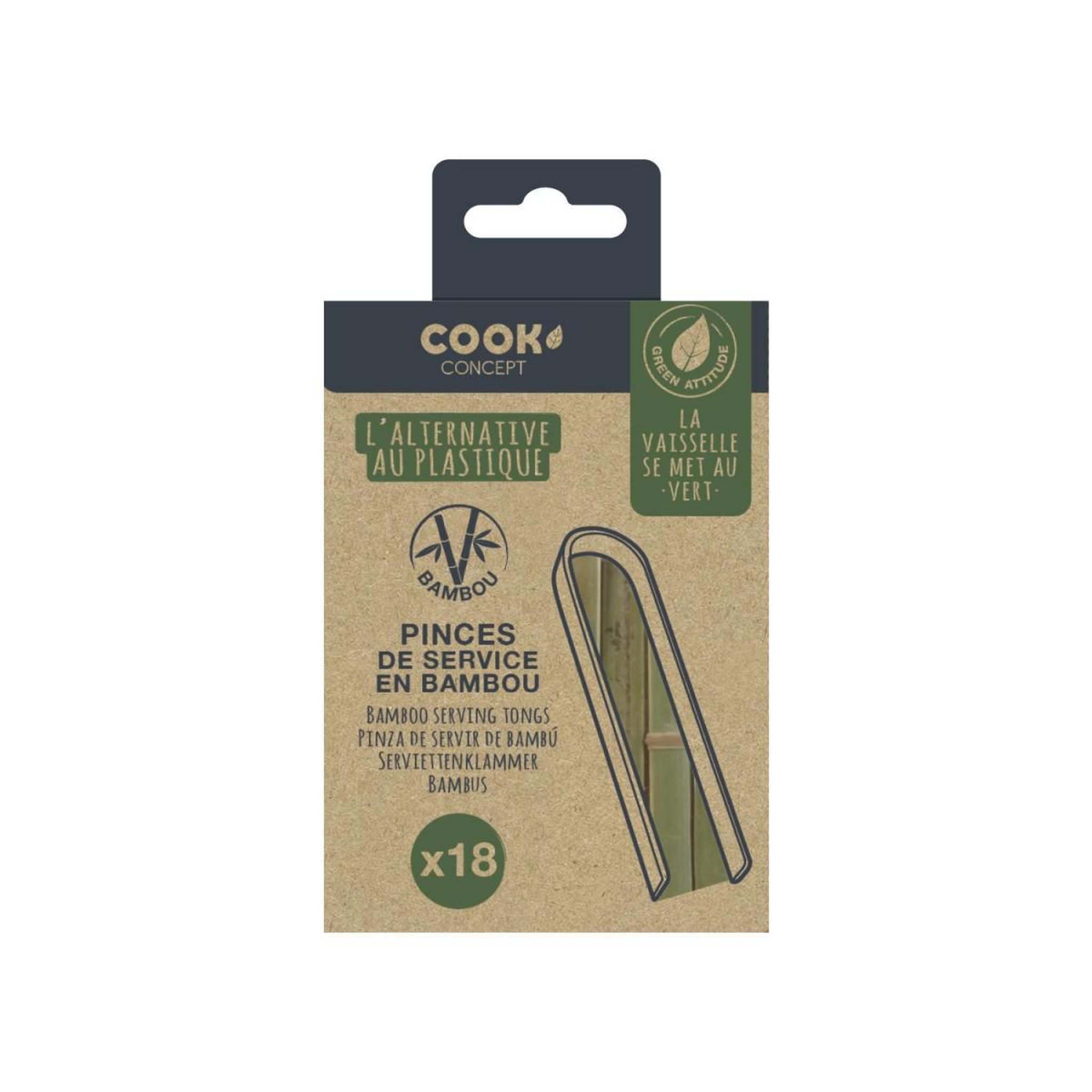 Voir la diapositive 4 : COOK CONCEPT Lot de 18 pinces de service  ecolo  10cm naturel