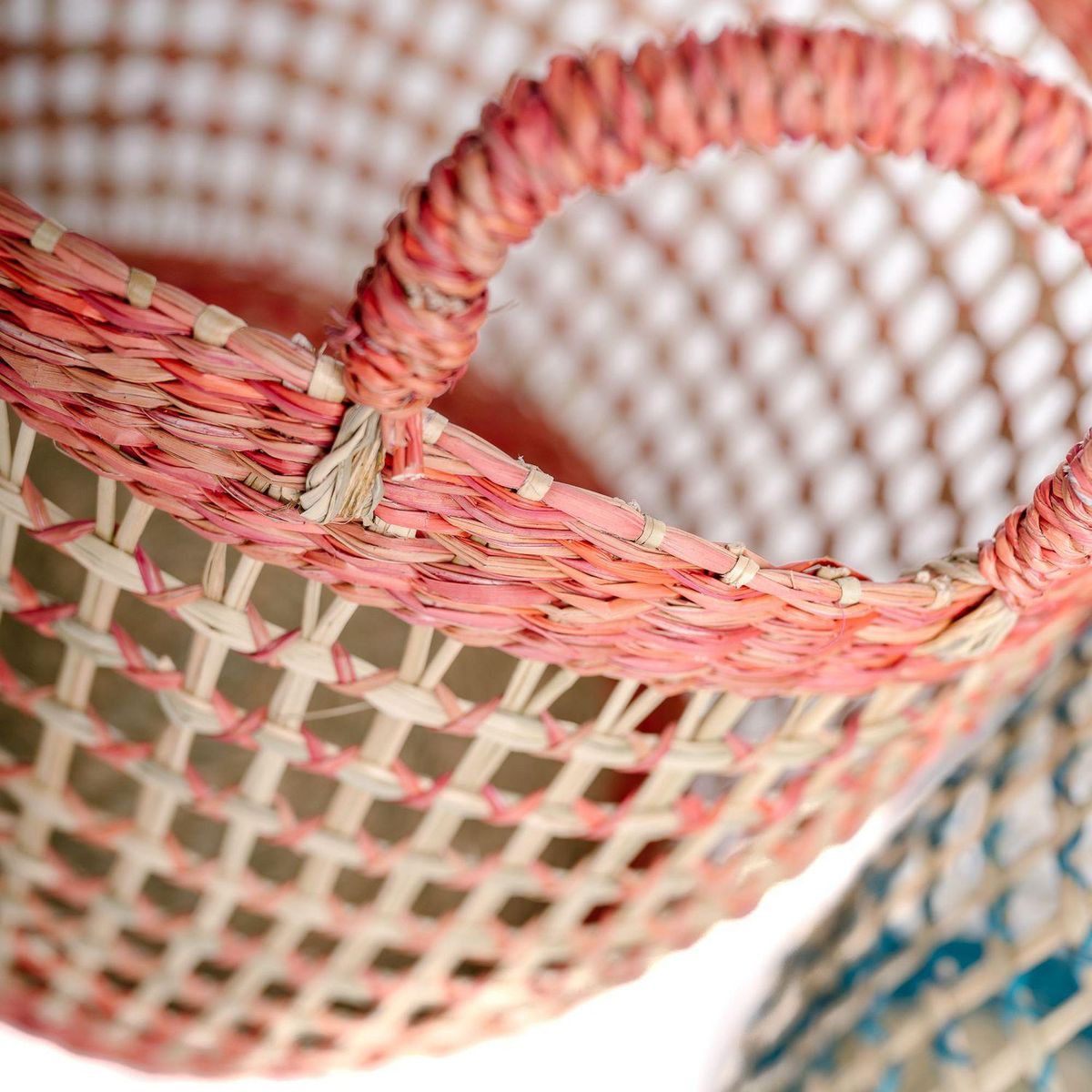 KB8 Lot de 3 paniers colorés en jonc de mer - Vert, Rouge et Bleu