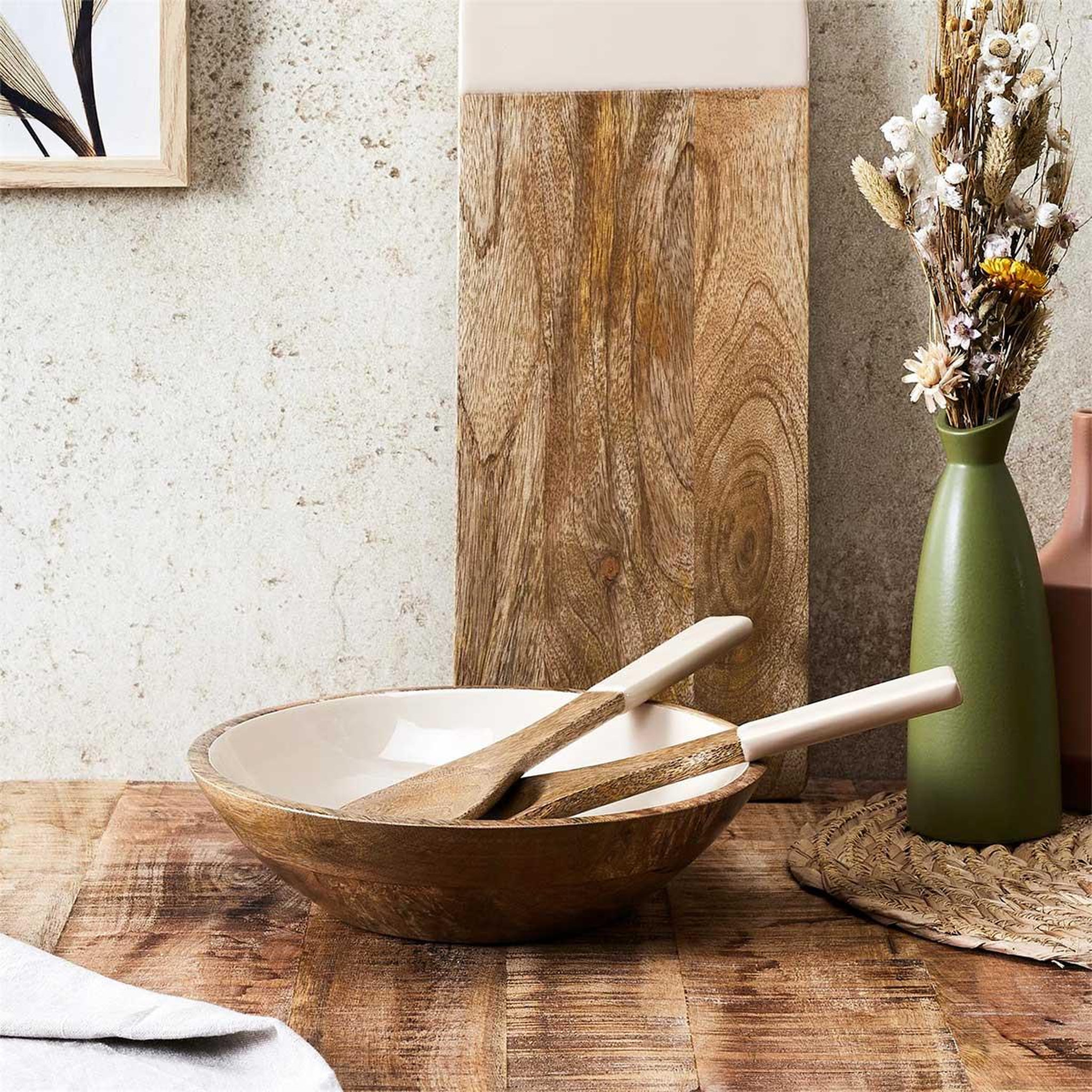 Voir la diapositive 5 : The Home Deco Factory Saladier uni en bois  dune  28cm beige