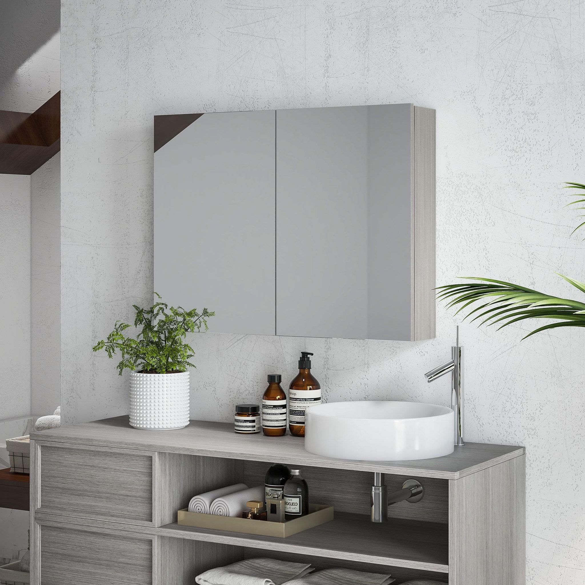 Voir la diapositive 2 : HOMCOM Armoire miroir de salle de bain 2 portes étagères dim. 80 x 15 x 60 cm