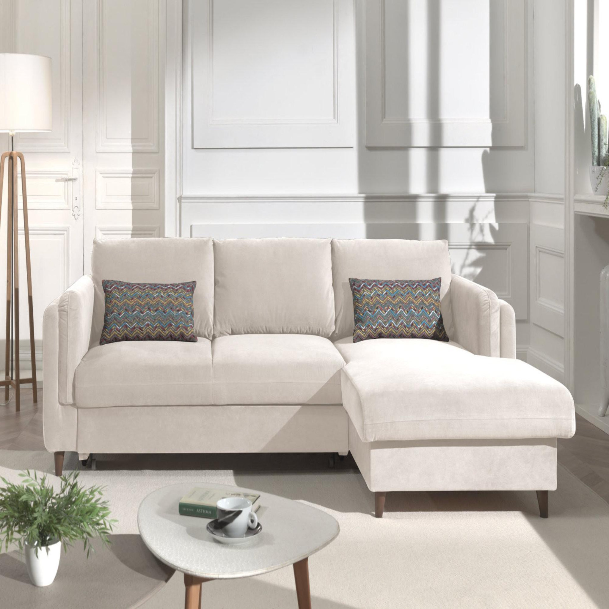 Voir la diapositive 2 : BEST MOBILIER Brooke - canapé d'angle droit - convertible avec coffre - 4 places - en velours