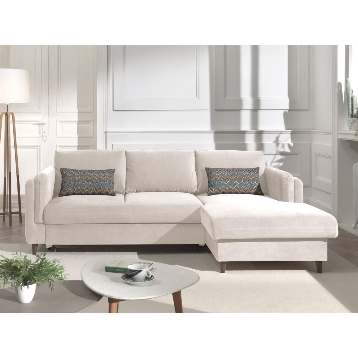 LISA DESIGN Brooke - canapé d'angle droit - convertible avec coffre - 4 places - en velours