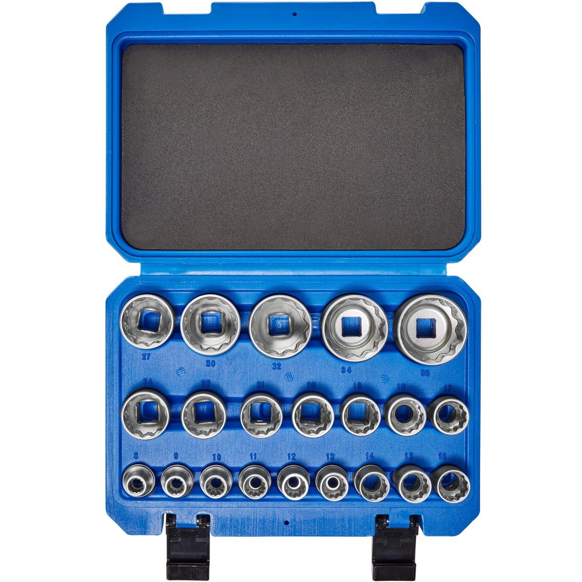 tectake Jeu de clés à douilles multi-dents pour l'extérieur 21 pièces 1/2 pouces bleu