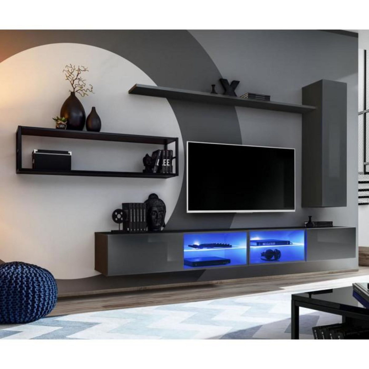 Paris Prix Ensemble Meuble TV Design  Switch IV  300cm Gris & Noir