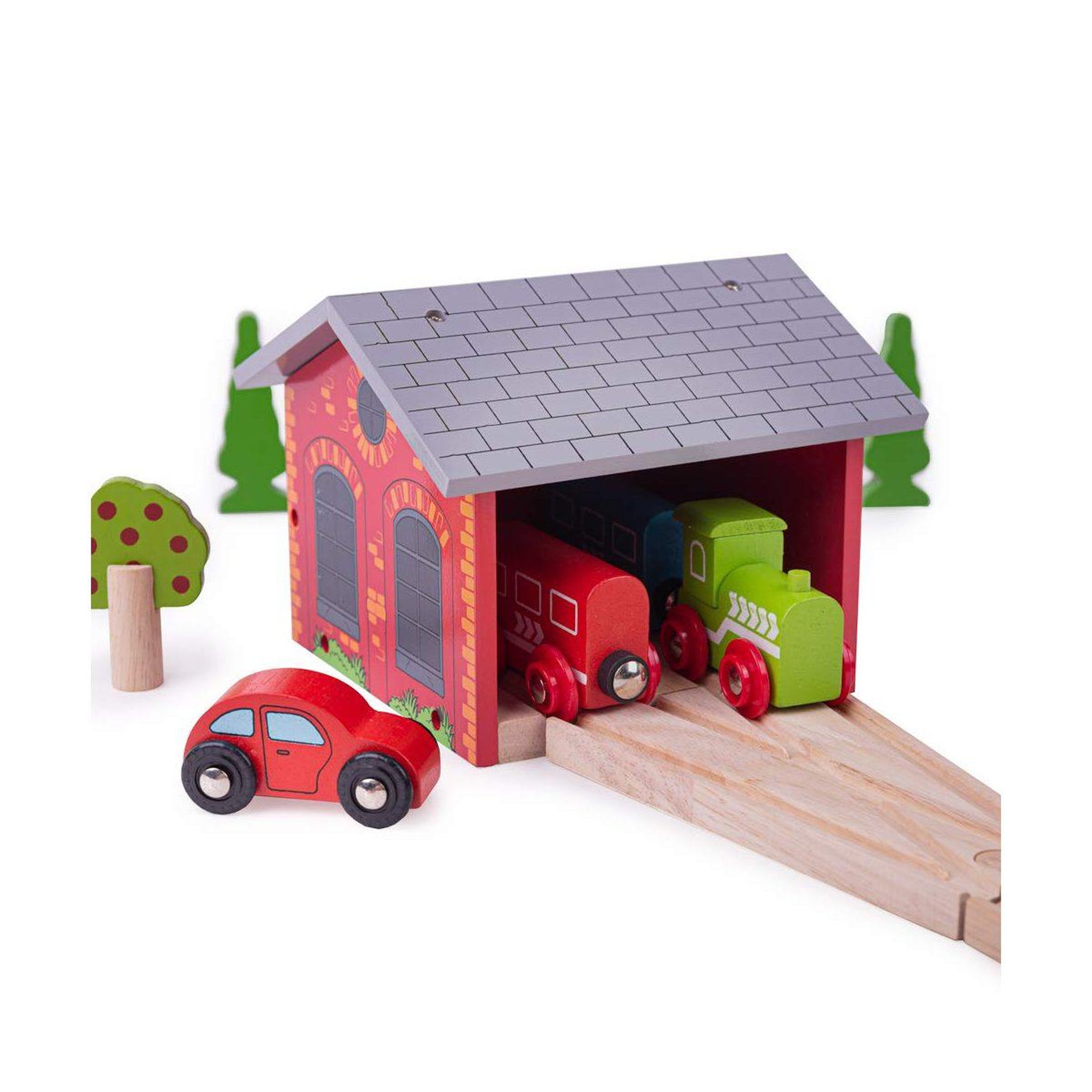 BIGJIGS Hangar pour deux locomotives - train en bois |