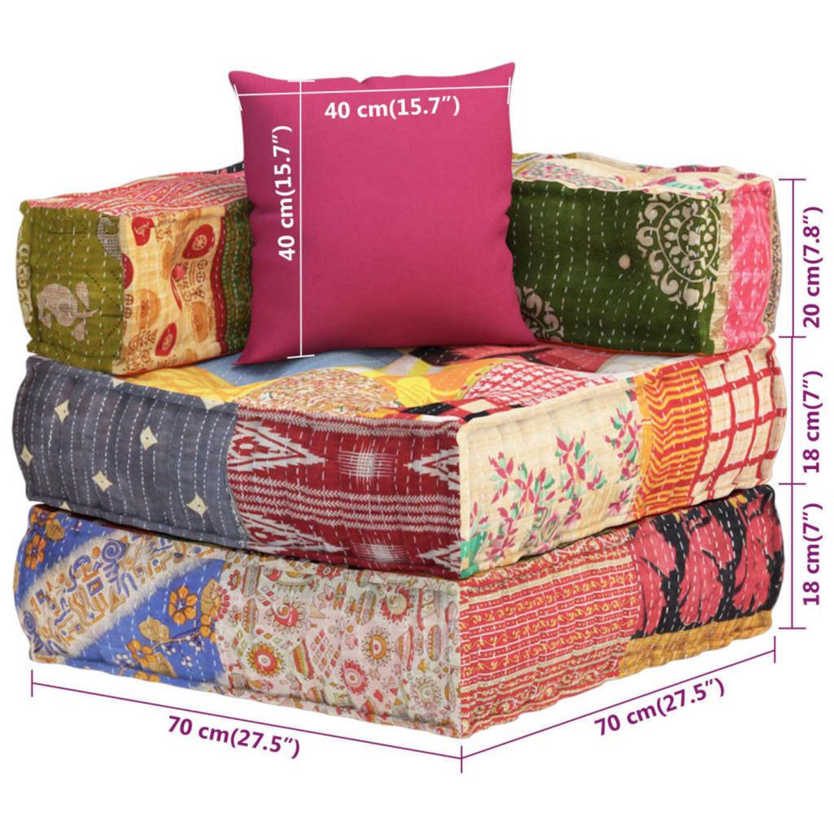 VIDAXL Pouf modulaire avec oreiller Patchwork Tissu