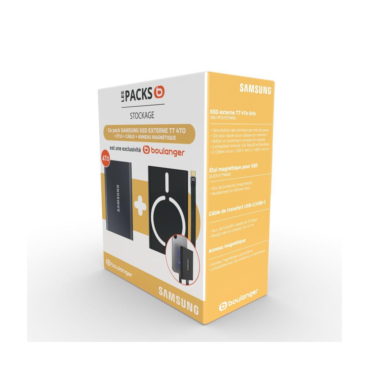 Samsung Disque dur SSD externe Pack T7 4To Gris + Etui magsafe + cable