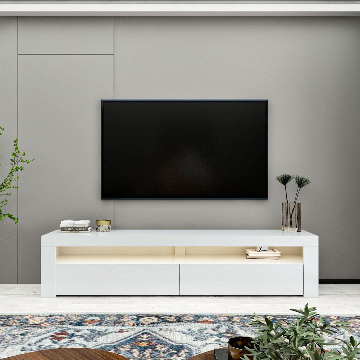 Habitat et Jardin Meuble TV en bois  Bati  - 150 x 36 x 46 cm - Blanc