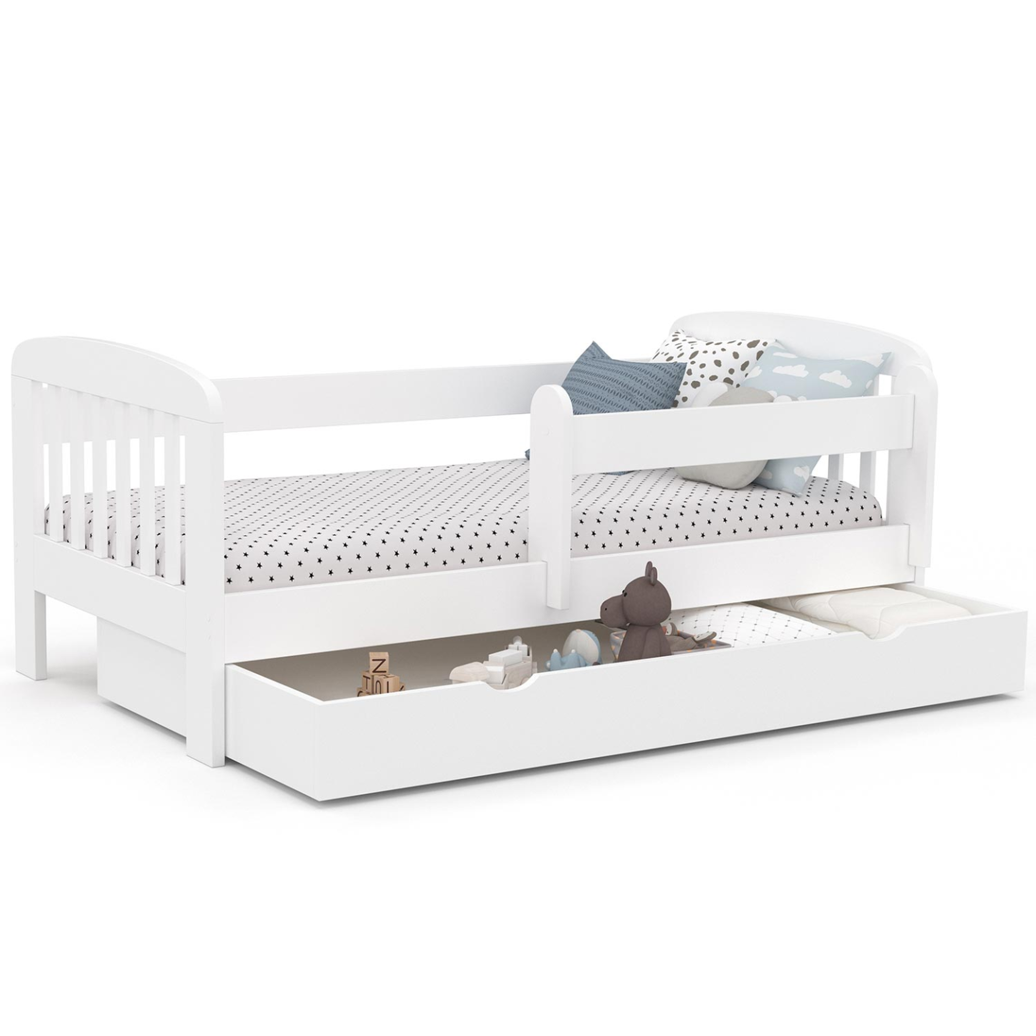 Voir la diapositive 3 : ID MARKET Lit enfant 80 x 160 cm lilia 1 tiroir de rangement avec sommier et barrières