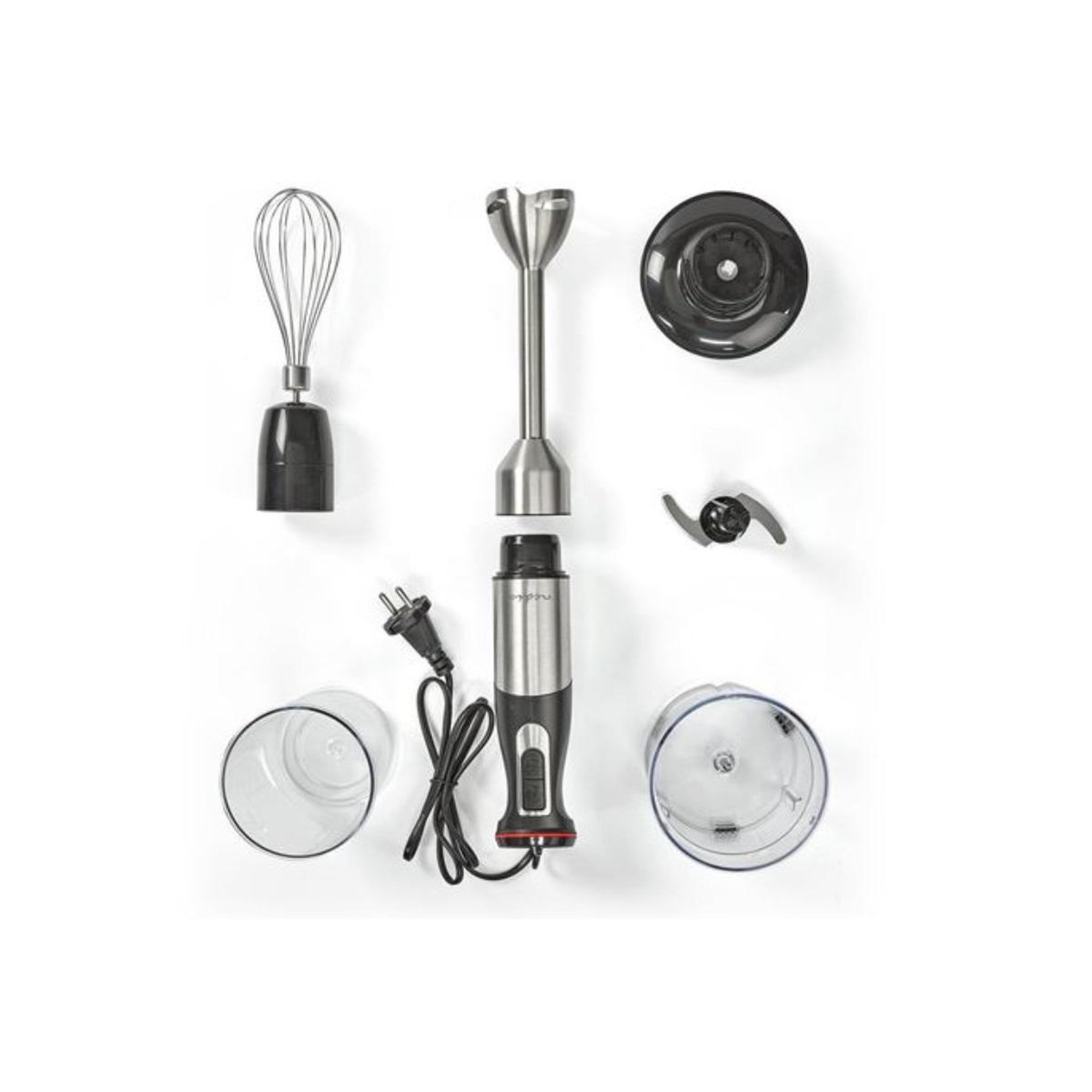 Voir la diapositive 3 : NEDIS Mixeur plongeant multifonction 800w aluminium /noir - kahb400cal