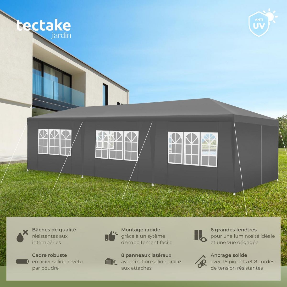 tectake Pavillon 9 x 3 m en système emboîtable gris