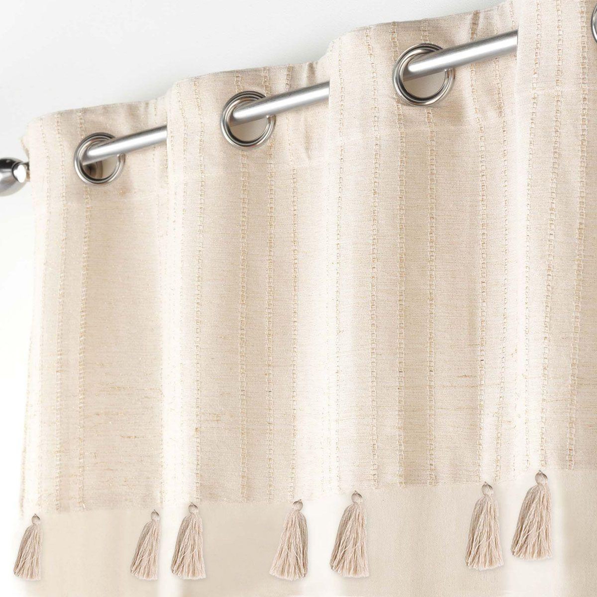 Voir la diapositive 2 : Douceur d'Intérieur Rideau à œillets pompons  izigold  140x240cm beige