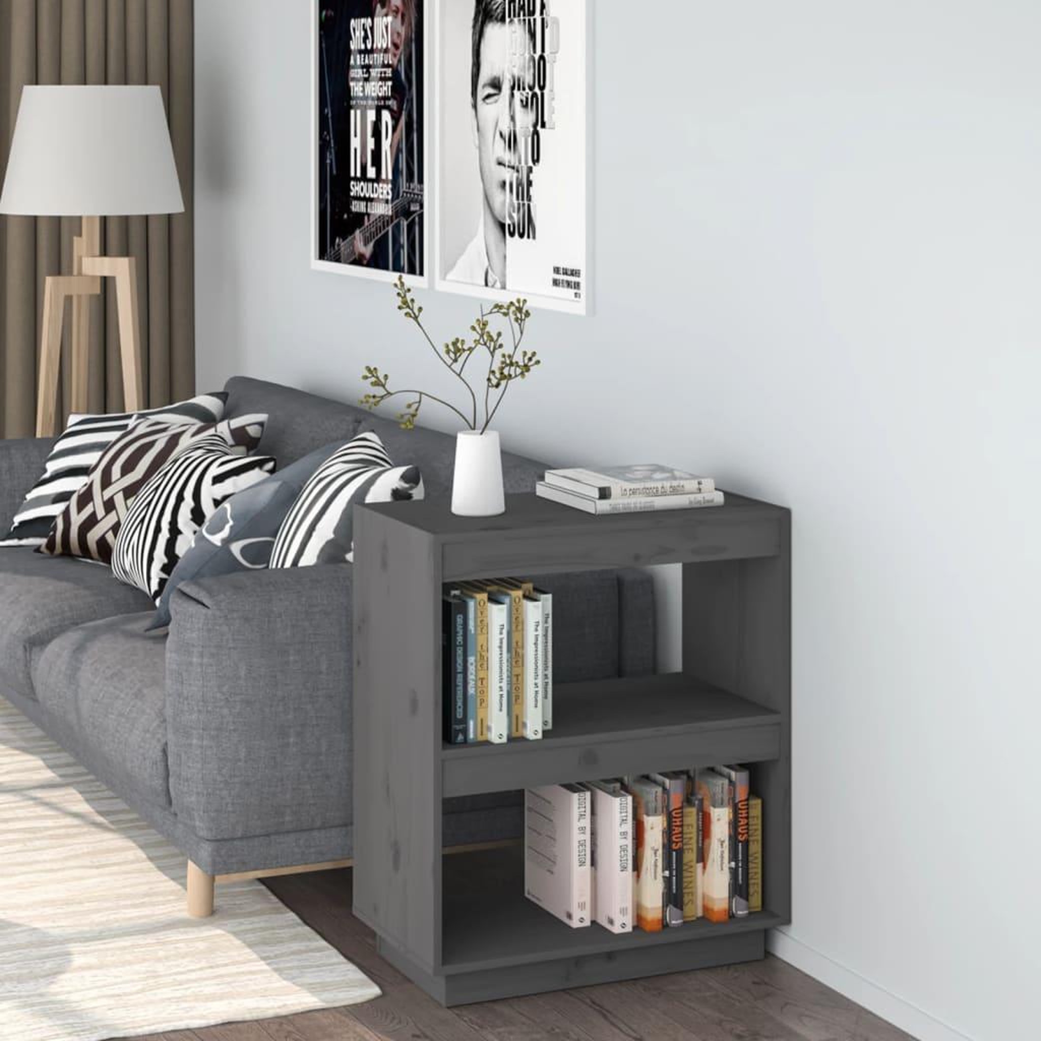 Voir la diapositive 1 : VIDAXL Bibliotheque Gris 60x35x71 cm Bois de pin massif