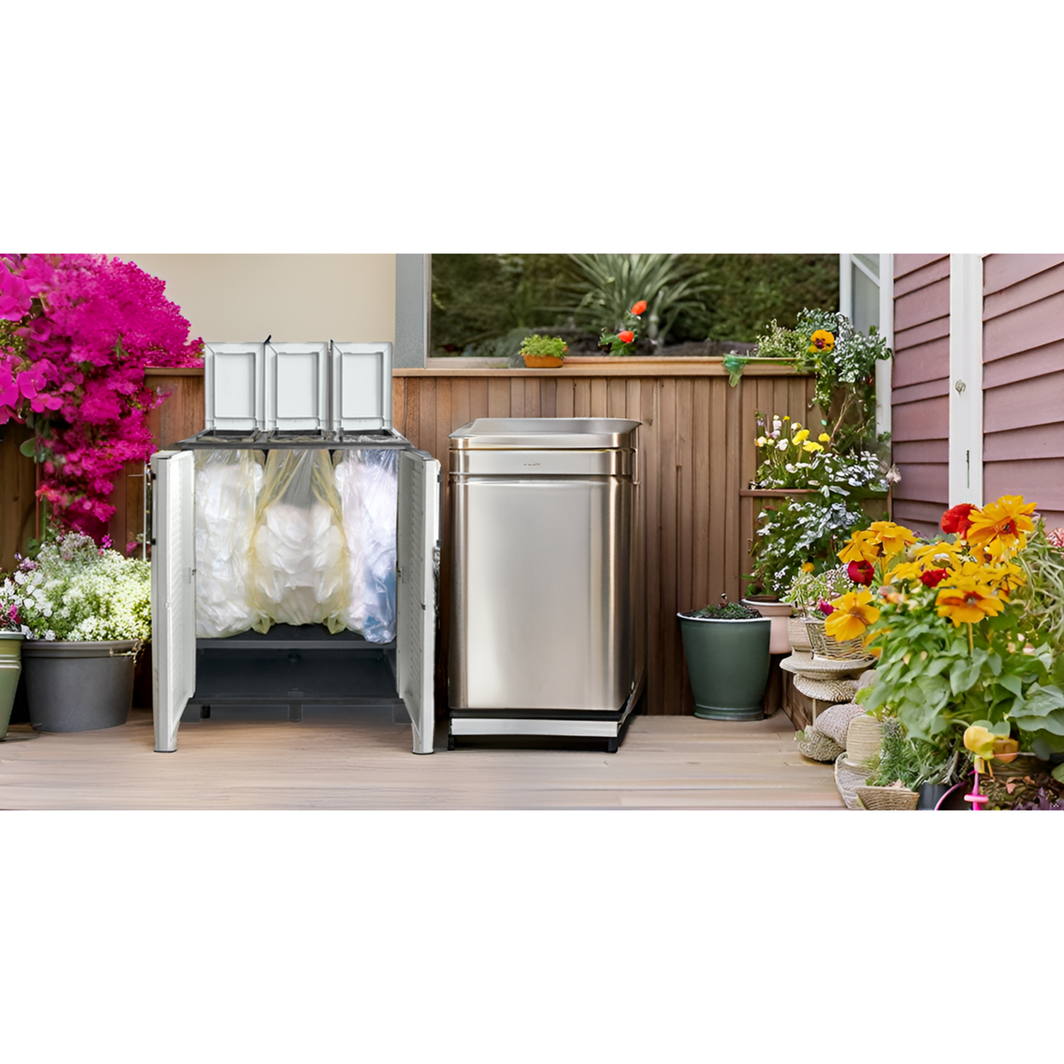 INTEC Poubelles de Tri Sélectif 3 Sacs Recyclage Gestion des Déchets – Intérieur Extérieur 68 x 37 x 90 cm INTEC