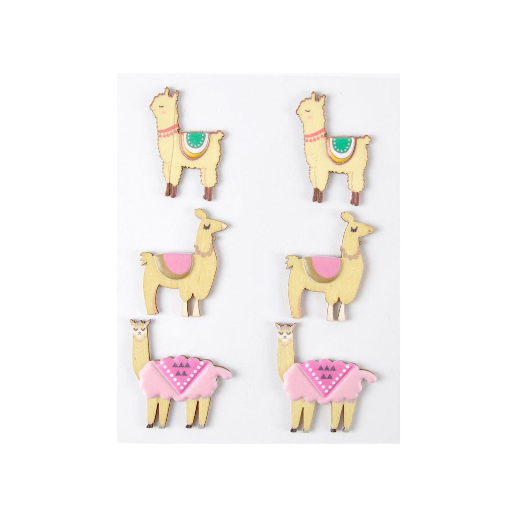 Voir la diapositive 2 : HOMEA Lot de 6 stickers en bois  lama  5cm multicolore