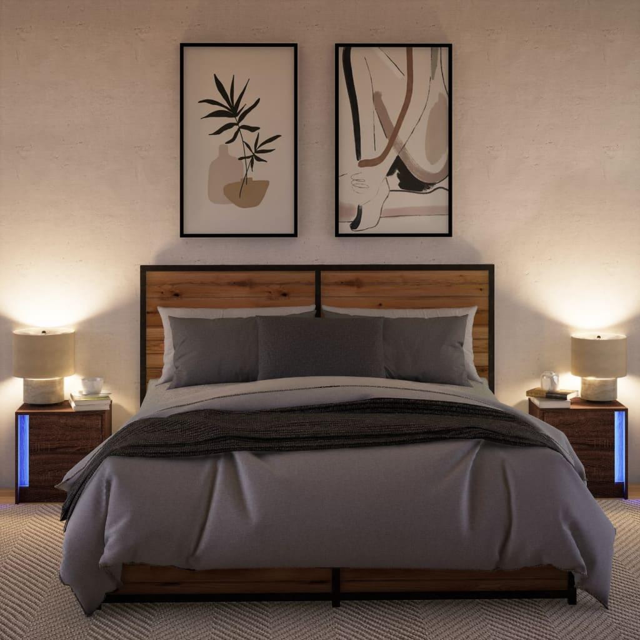 Voir la diapositive 5 : VIDAXL Armoires de chevet et lumieres LED 2 pcs chene marron