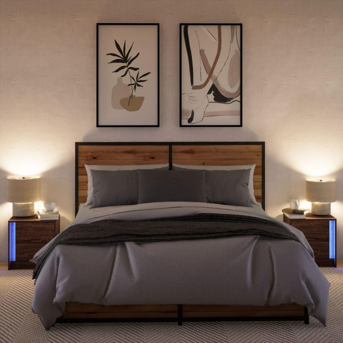 VIDAXL Armoires de chevet et lumieres LED 2 pcs chene marron