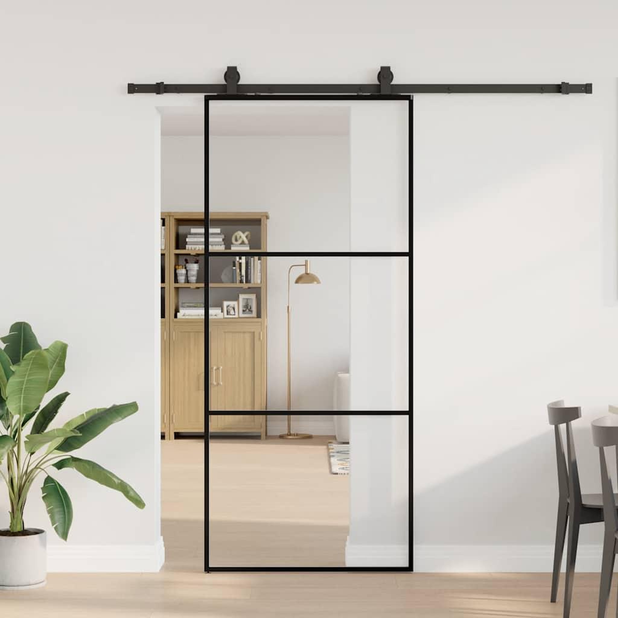 VIDAXL Porte coulissante kit de quincaillerie noir 90x205 cm verre ESG