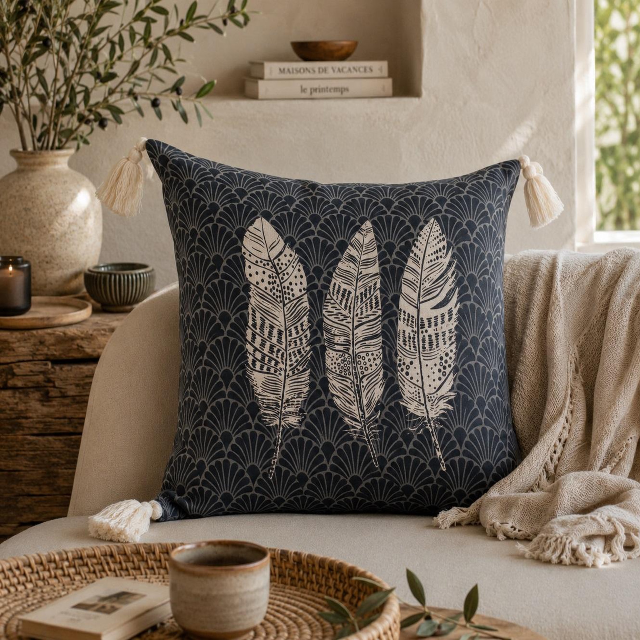 Voir la diapositive 2 : Eden Coussin a pompons eternity design et moderne