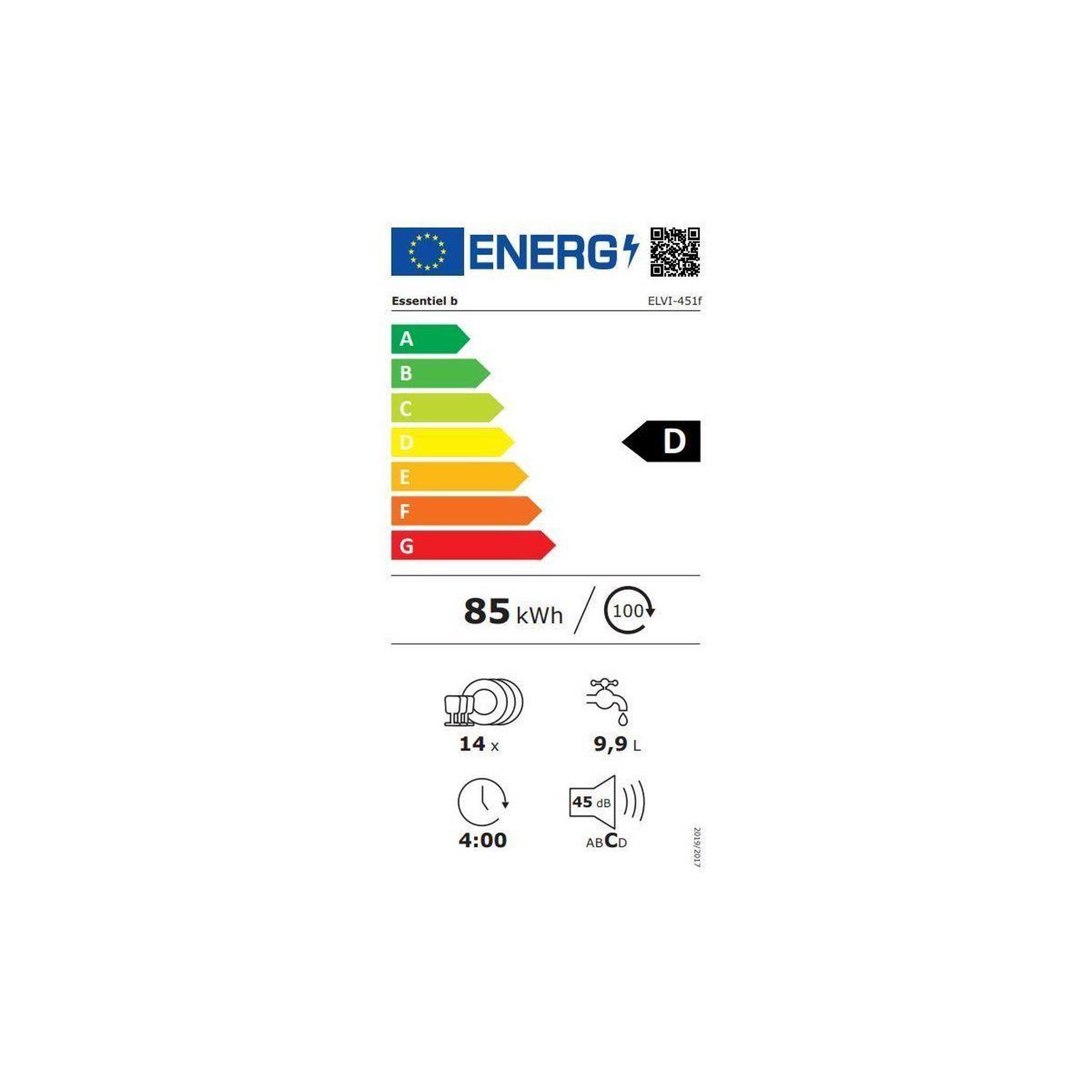 Voir la diapositive 5 : ESSENTIEL B Lave vaisselle encastrable elvi-451f
