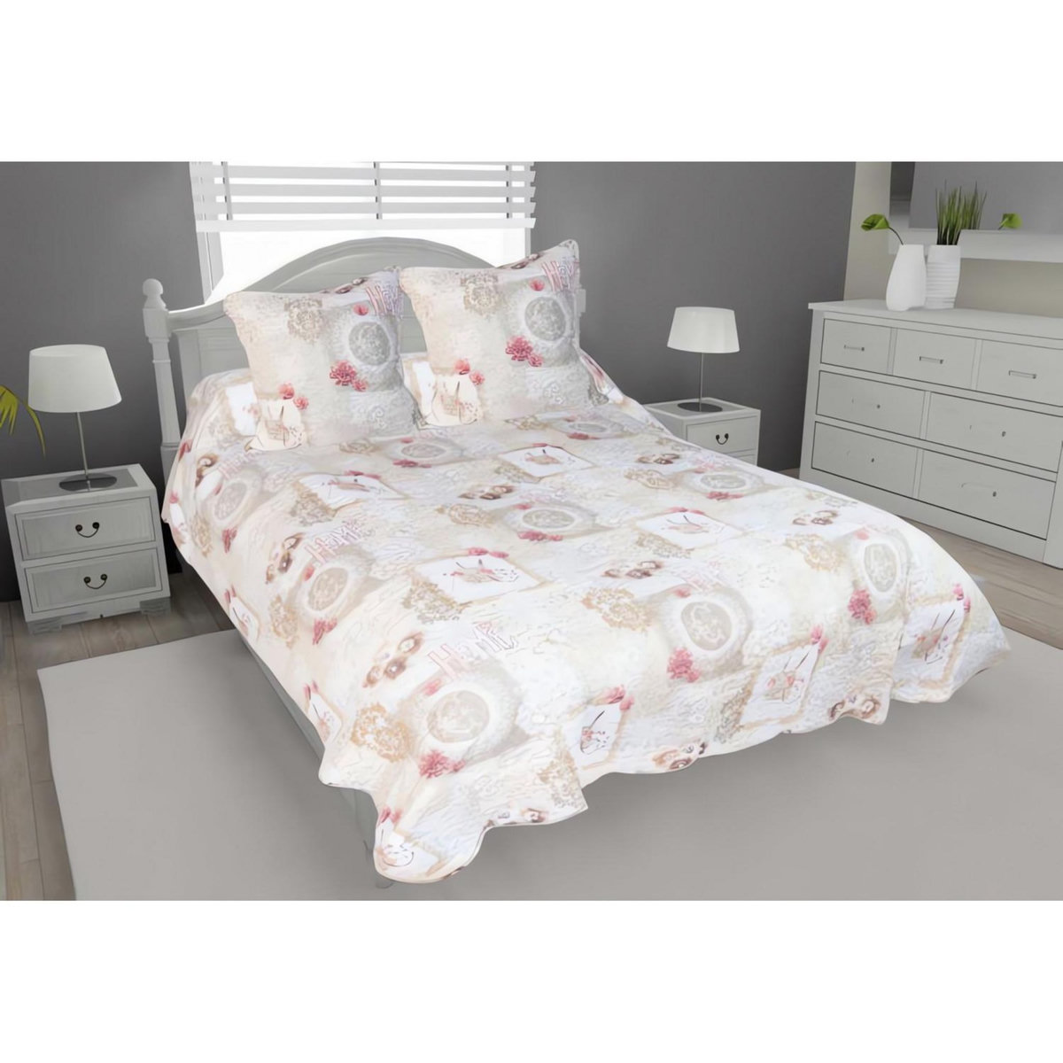 SOLEIL D'OCRE Couvre-lit boutis matelassé 220x240 cm VALENCE avec 2 taies d'oreiller