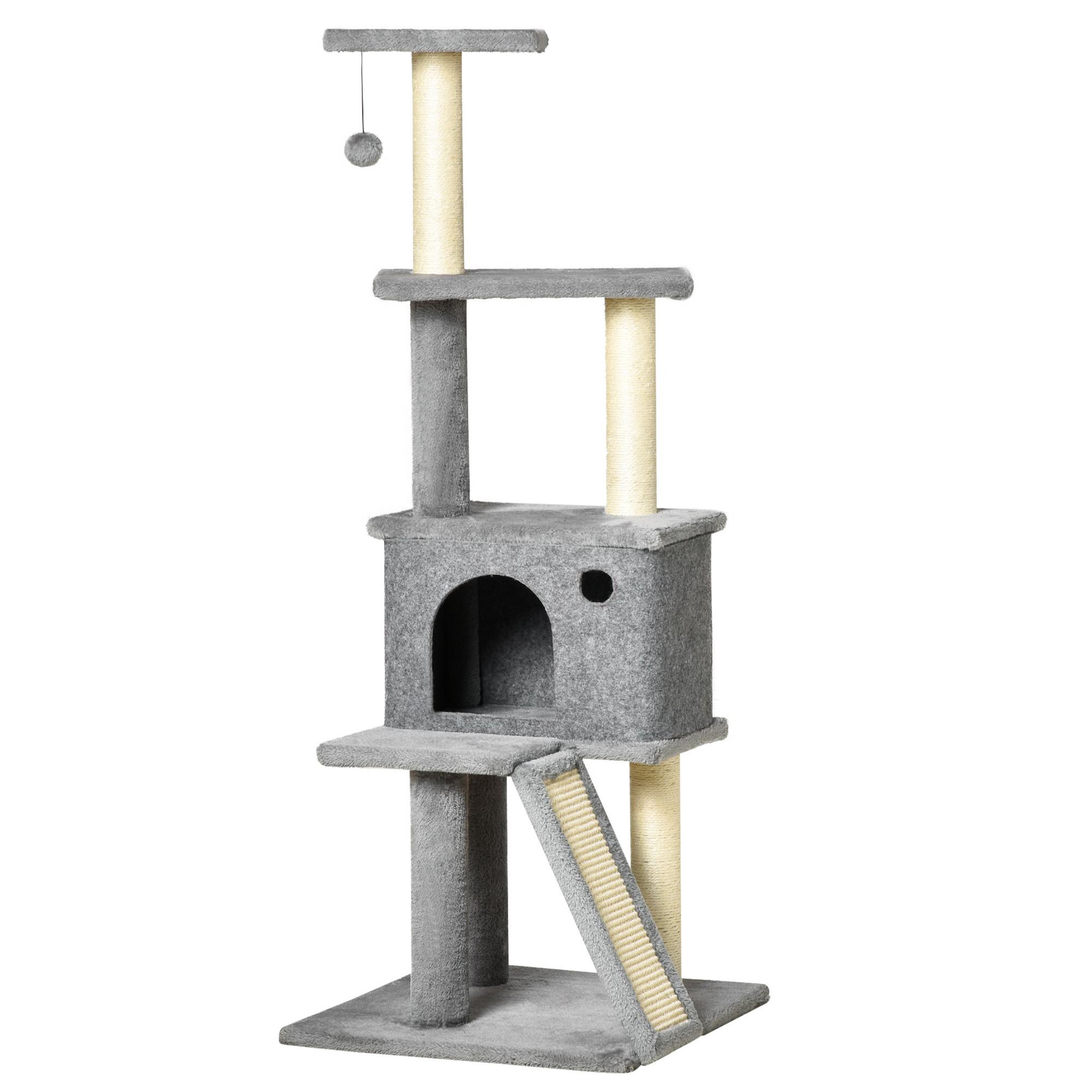 Voir la diapositive 1 : PAWHUT Arbre à chat centre d'activités multi-équipé griffoirs grattoir jeu boule suspendue niche housse amovible plateformes gris