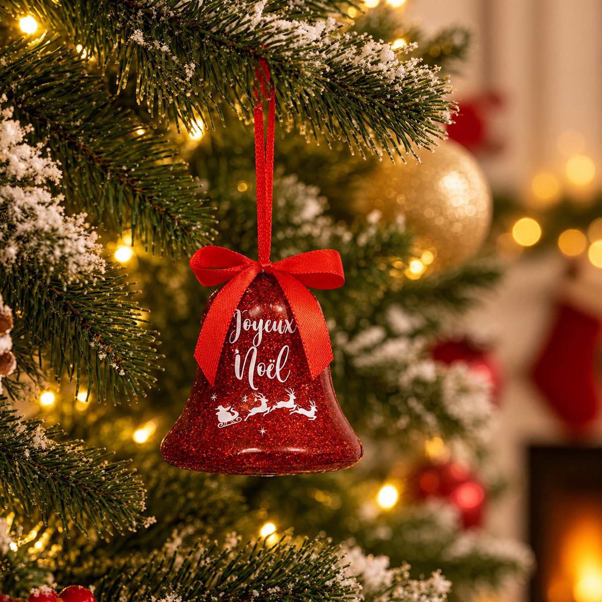 Voir la diapositive 2 : ATMOSPHERA Sujet de Noël Cloche  Joyeuses Fêtes  7cm Rouge