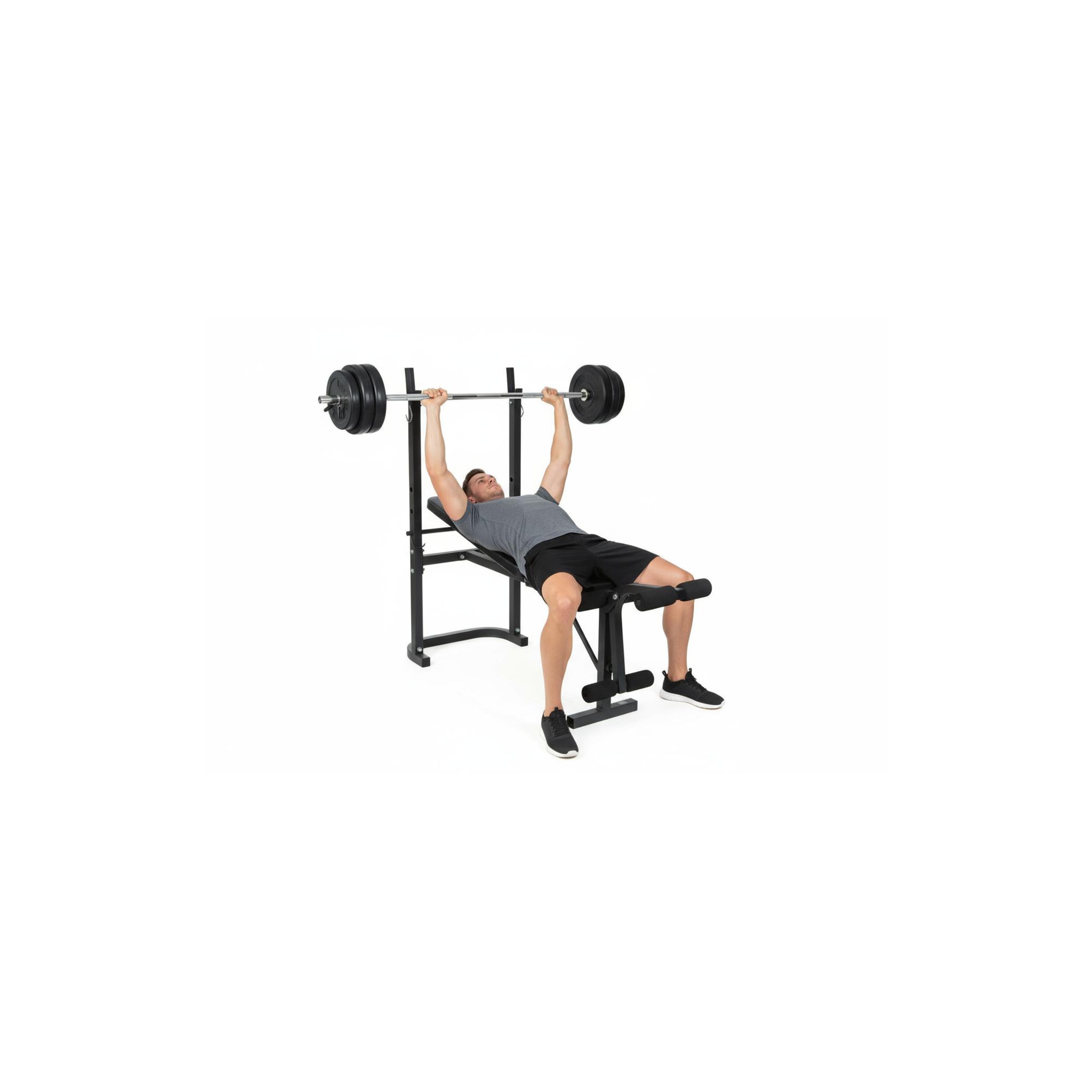 Voir la diapositive 2 : O'Fitness Banc de musculation avec poste jambe - barre et 20 kg de poids inclus - o'fitness - maison/appartement