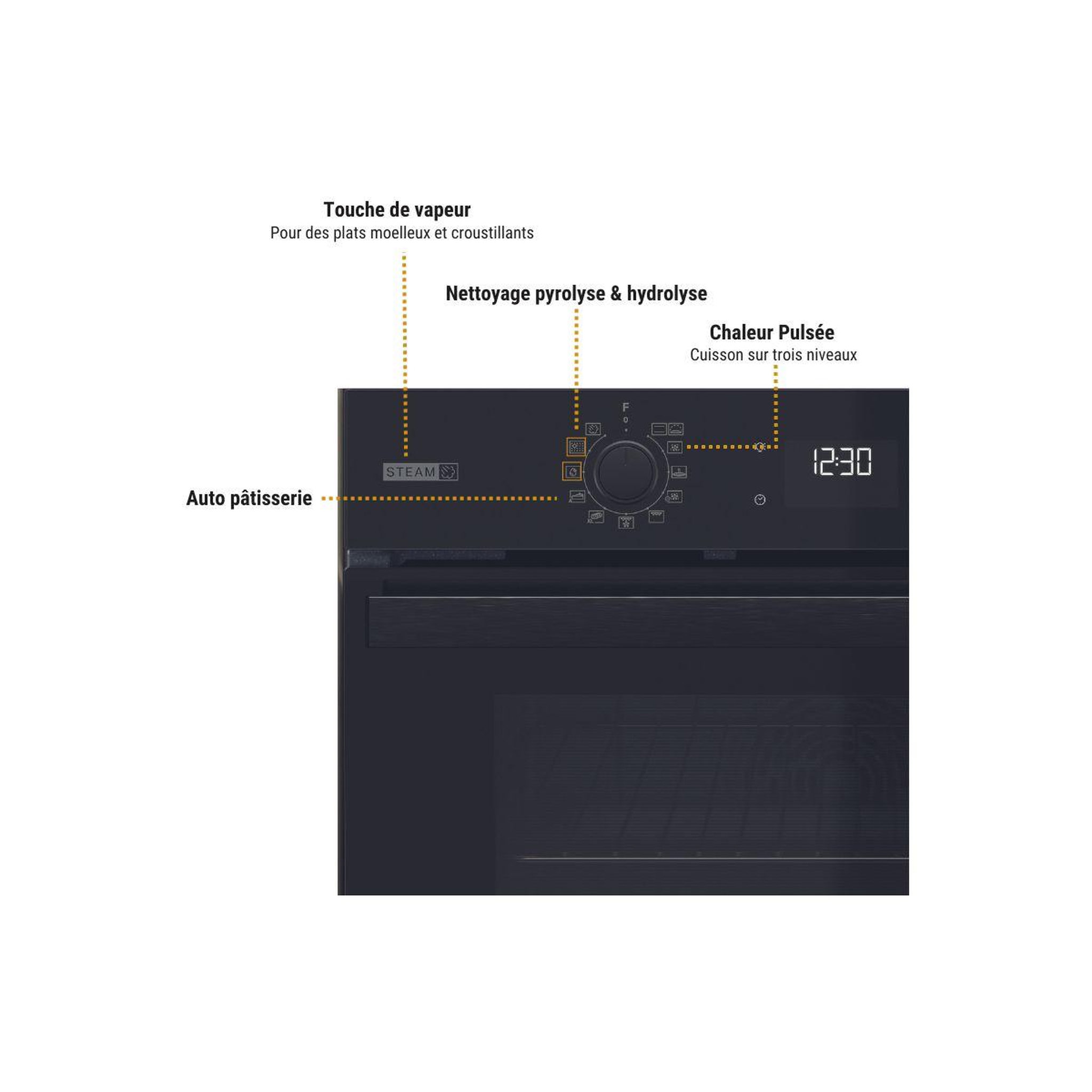 Voir la diapositive 2 : Whirlpool Four encastrable omsr58ru0b - pyrolyse, ajout vapeur gentle steam, noir mat