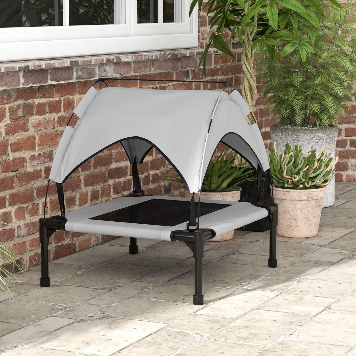 PAWHUT Lit chien sur pied avec voile ombrage - sac de transport - gris