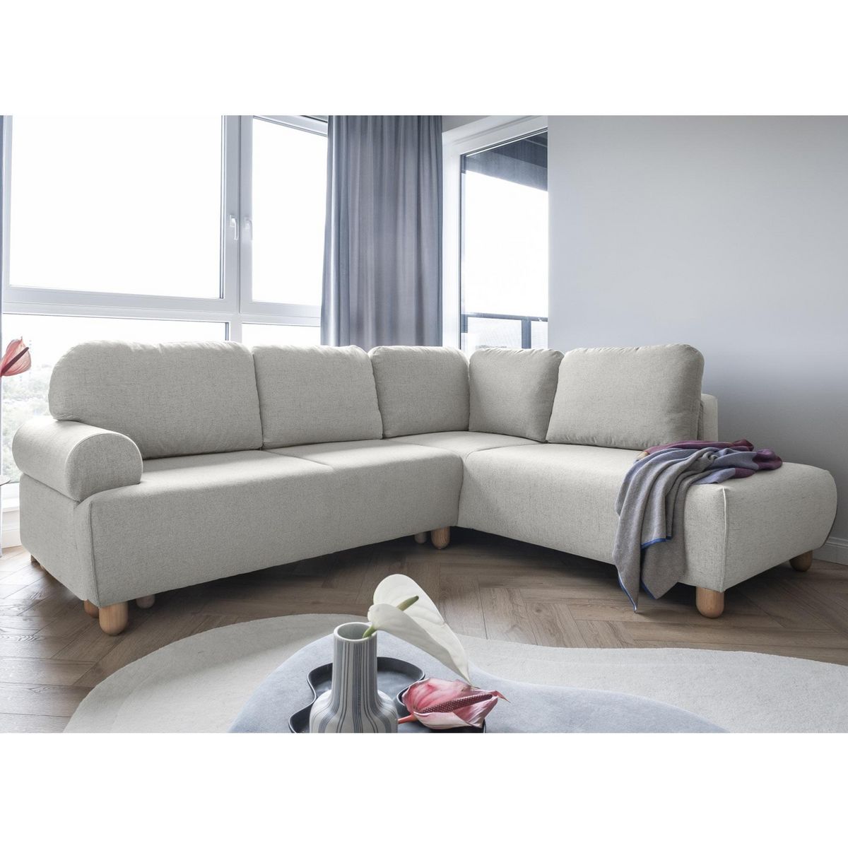 BEST MOBILIER Olli - canapé d'angle droit - convertible - avec coffre - 5 places - en tissu