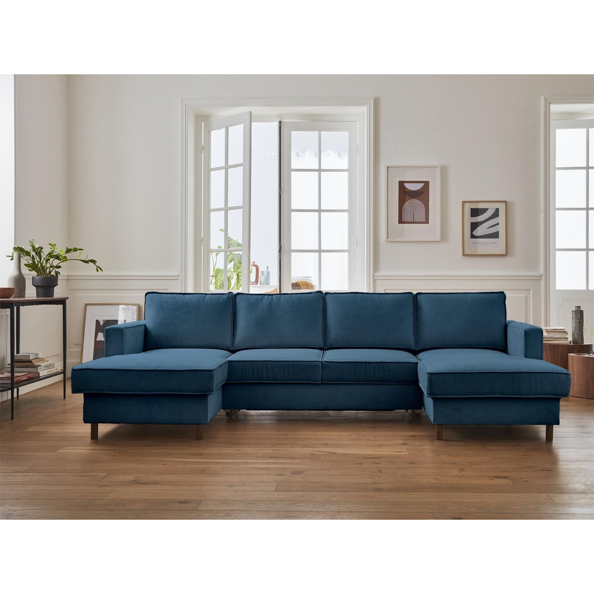 LISA DESIGN Jake - canapé panoramique en u - 7 places - convertible avec coffre - en velours côtelé