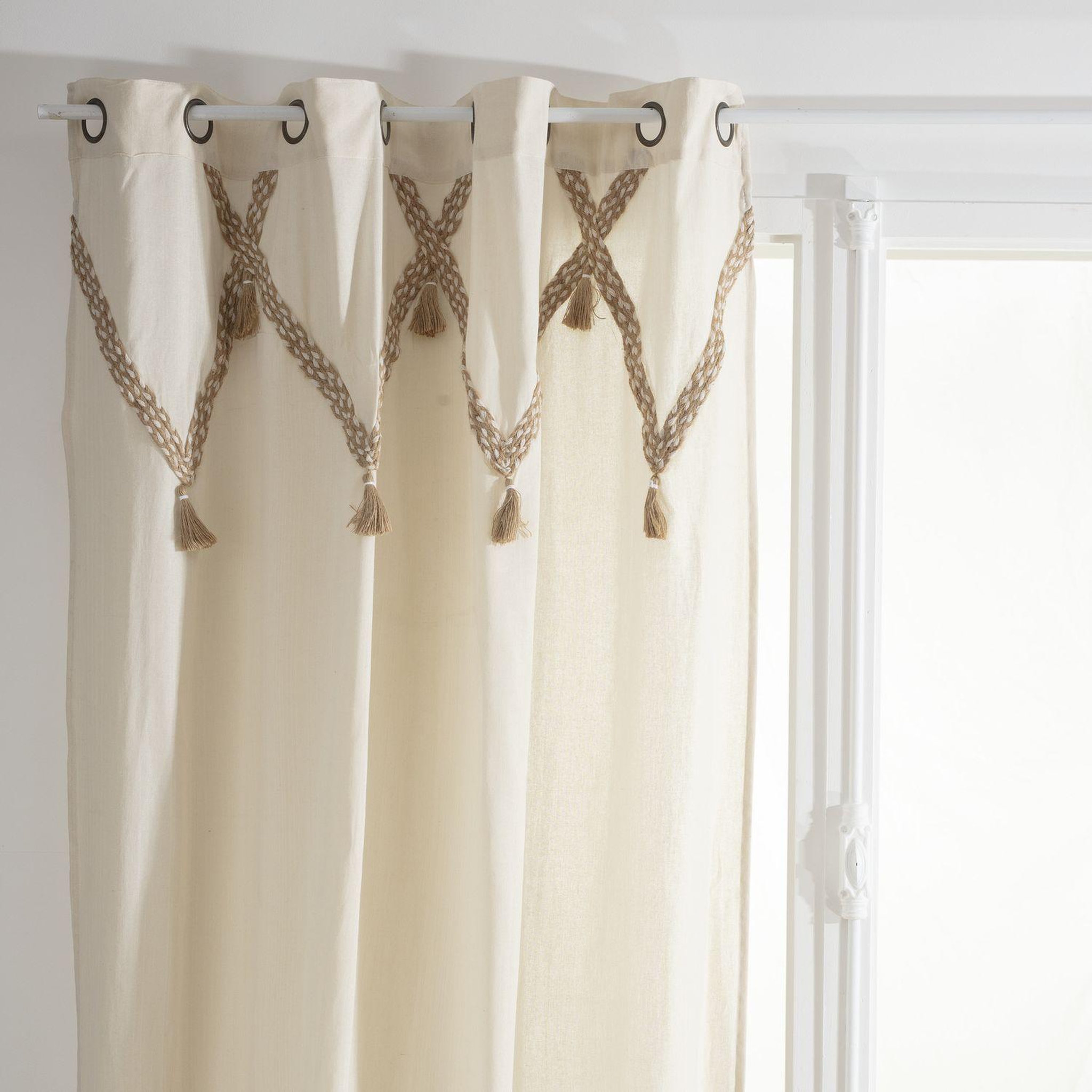 ATMOSPHERA Rideau carmen à pompons en jute - 140 cm x 260 cm - beige