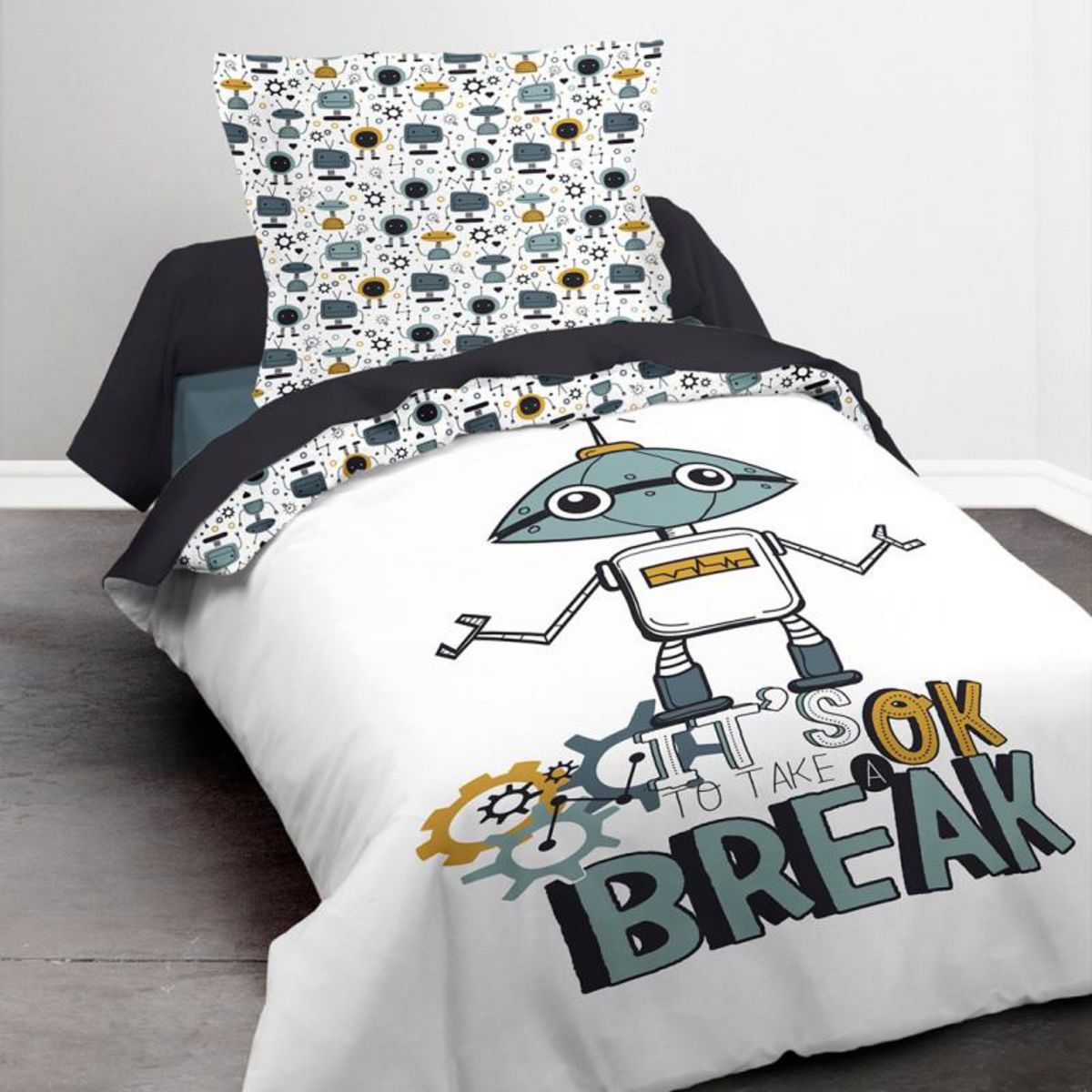 Today Parure de couette 140 x 200  Take a break  Réversible 100% Coton / 57 Fils/cm²