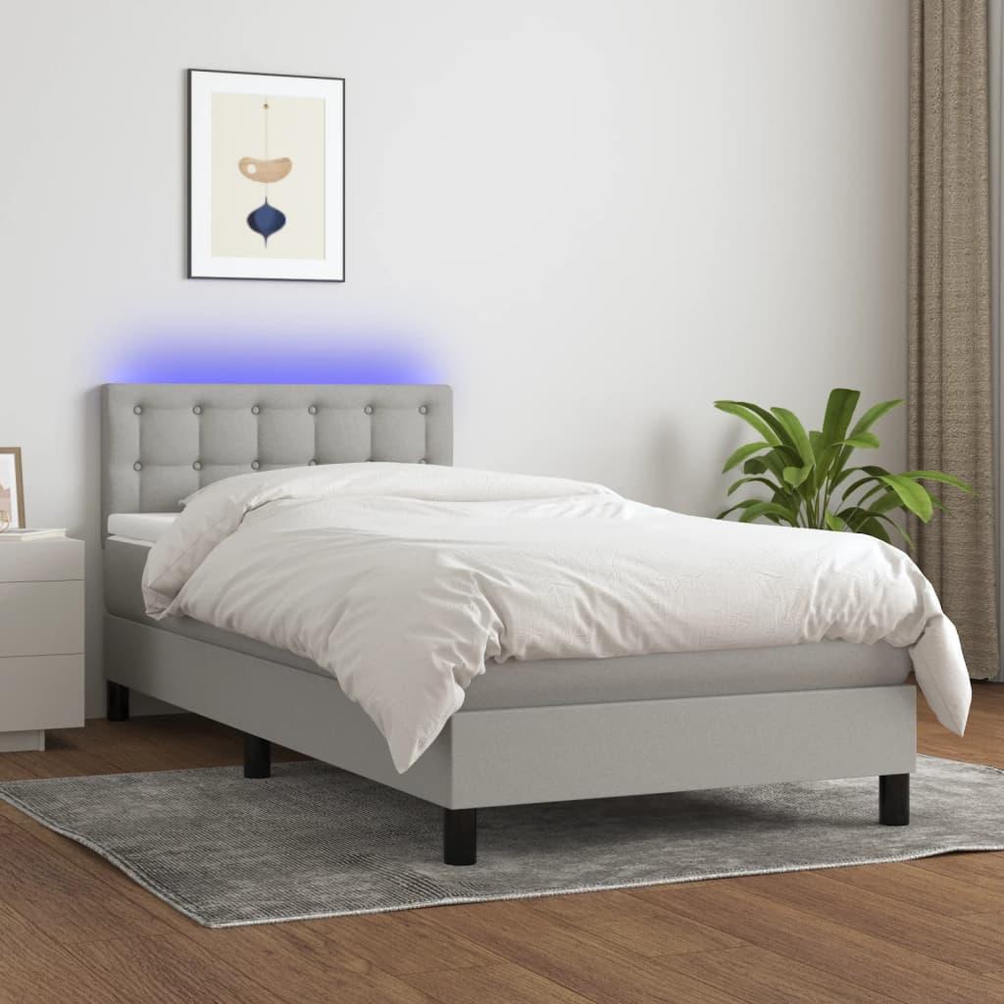 Voir la diapositive 1 : VIDAXL Sommier a lattes de lit avec matelas et LED Gris clair 80x200cm