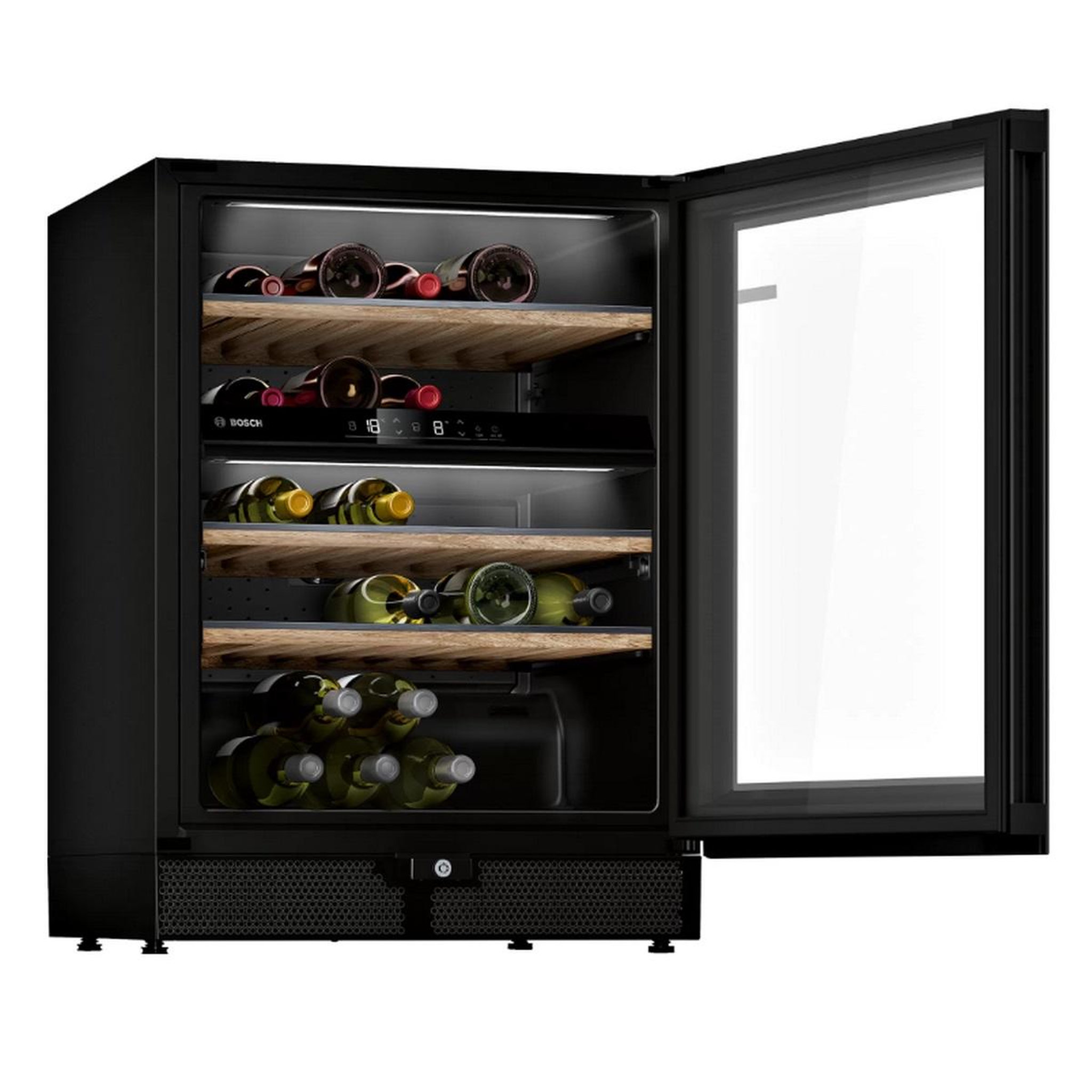 Voir la diapositive 3 : BOSCH Cave à vin 44 bouteilles double zone noir - KWK16ABGB