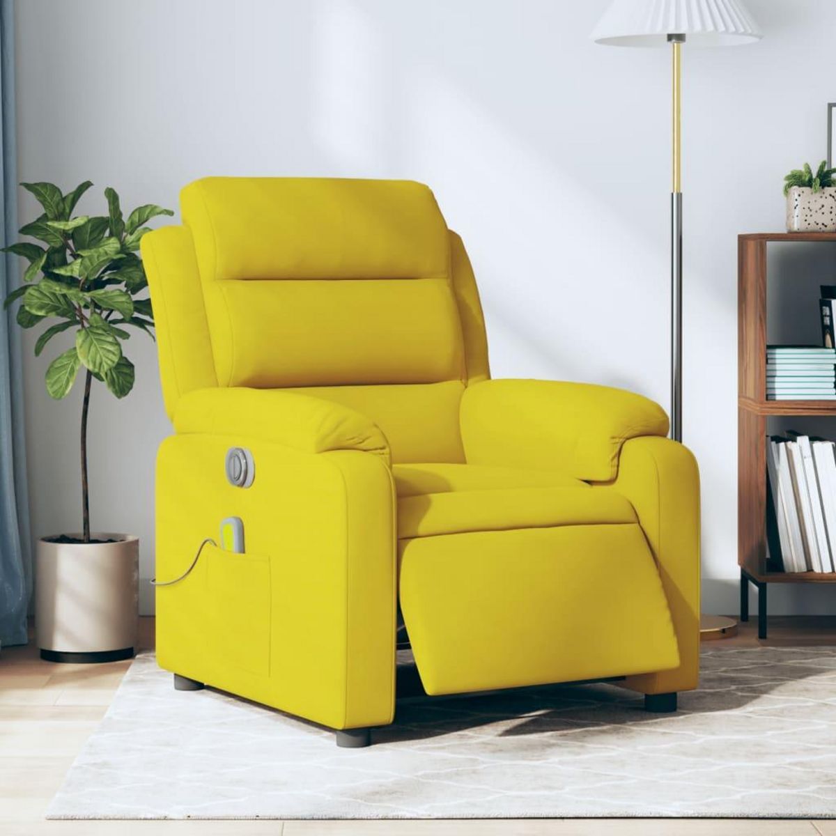 VIDAXL Fauteuil inclinable de massage electrique jaune velours