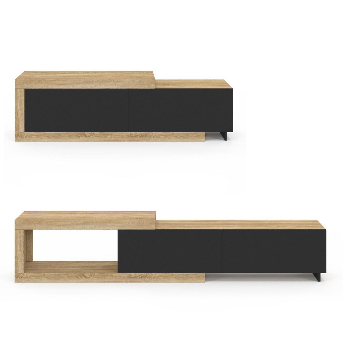 ID MARKET Meuble TV extensible 140-200 cm RAPHAEL 2 portes bois et noir