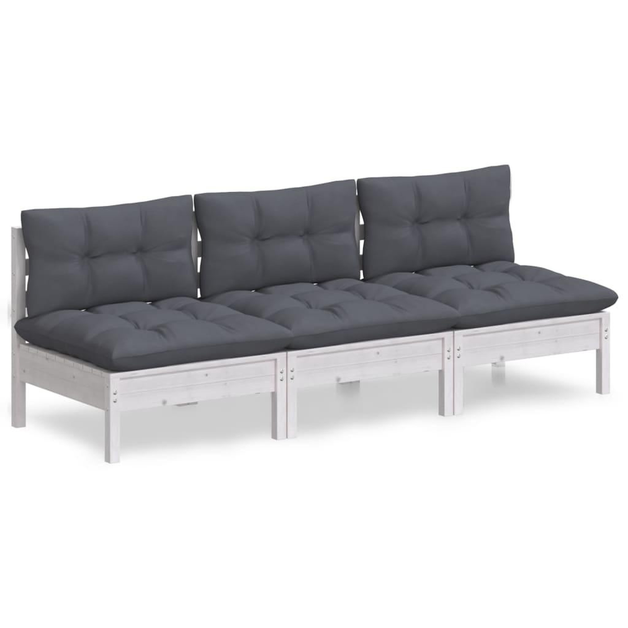 Voir la diapositive 2 : VIDAXL Canape 3 places de jardin avec coussins anthracite Bois de pin
