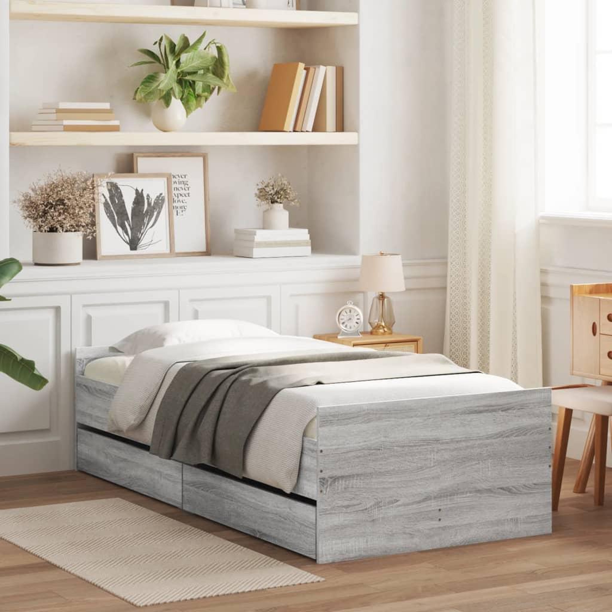 VIDAXL Cadre de lit avec tiroirs sans matelas sonoma gris 90x200 cm